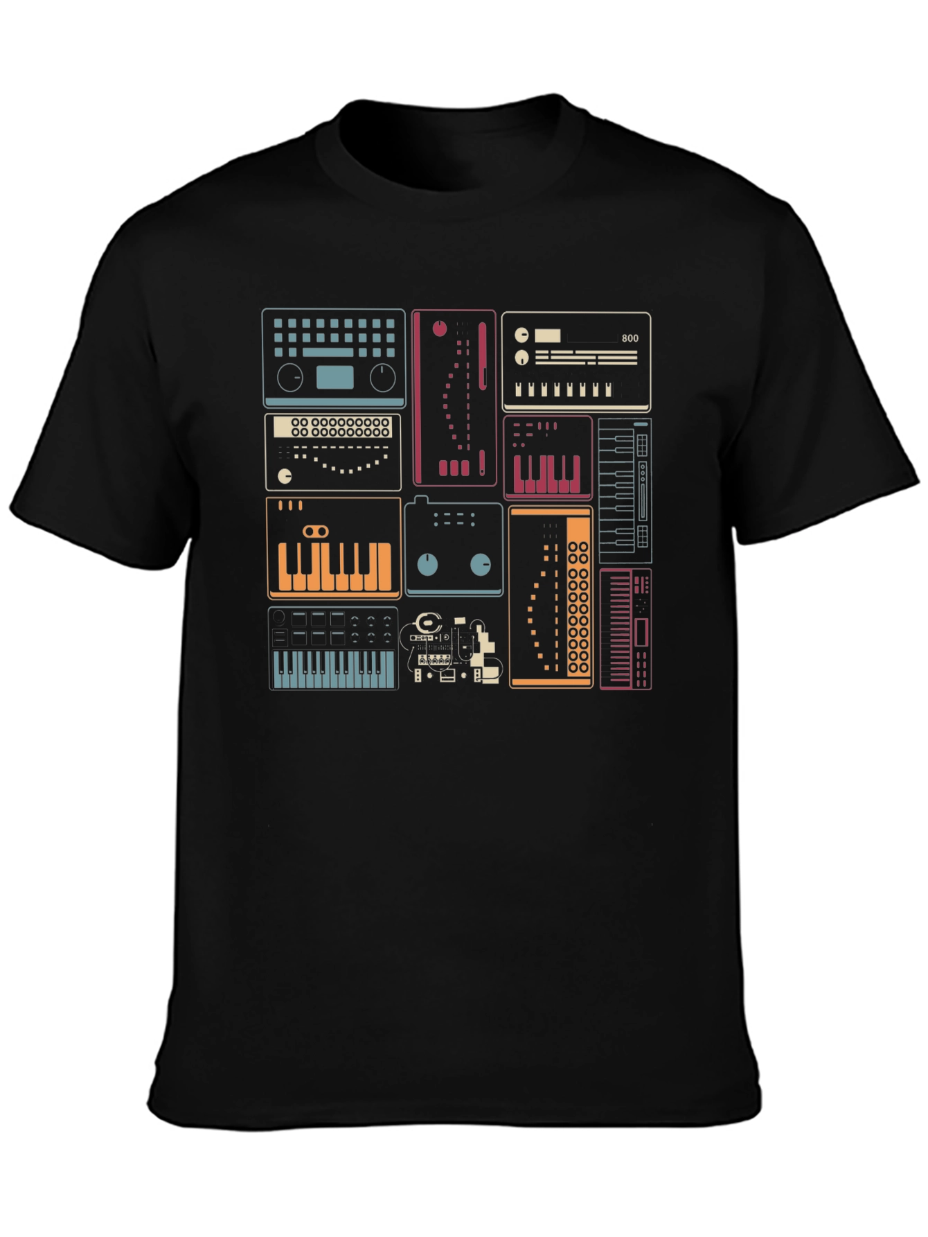 Synthesizer Graphic Print Black T-Shirt
