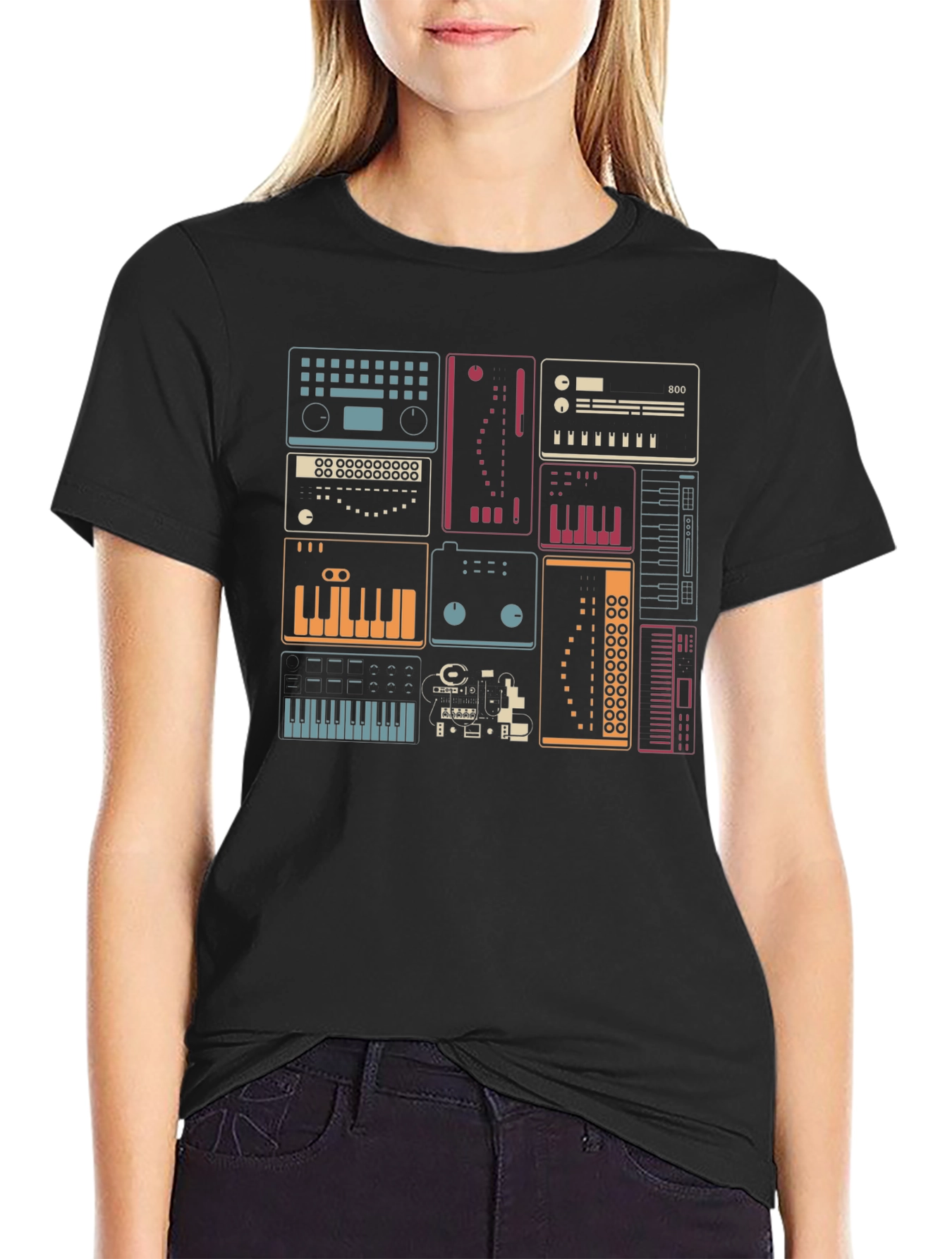 Synthesizer Graphic Print Black T-Shirt