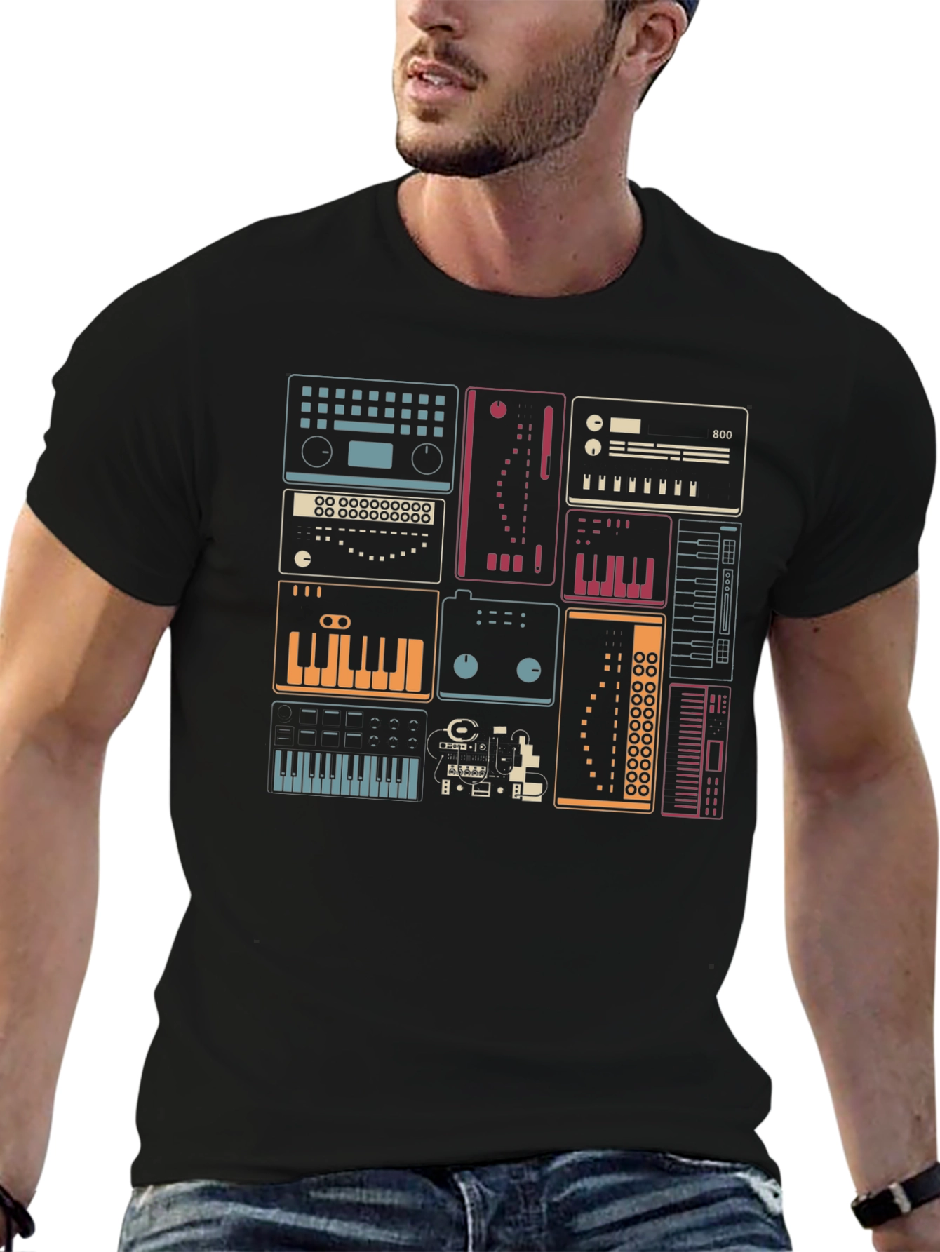 Synthesizer Graphic Print Black T-Shirt