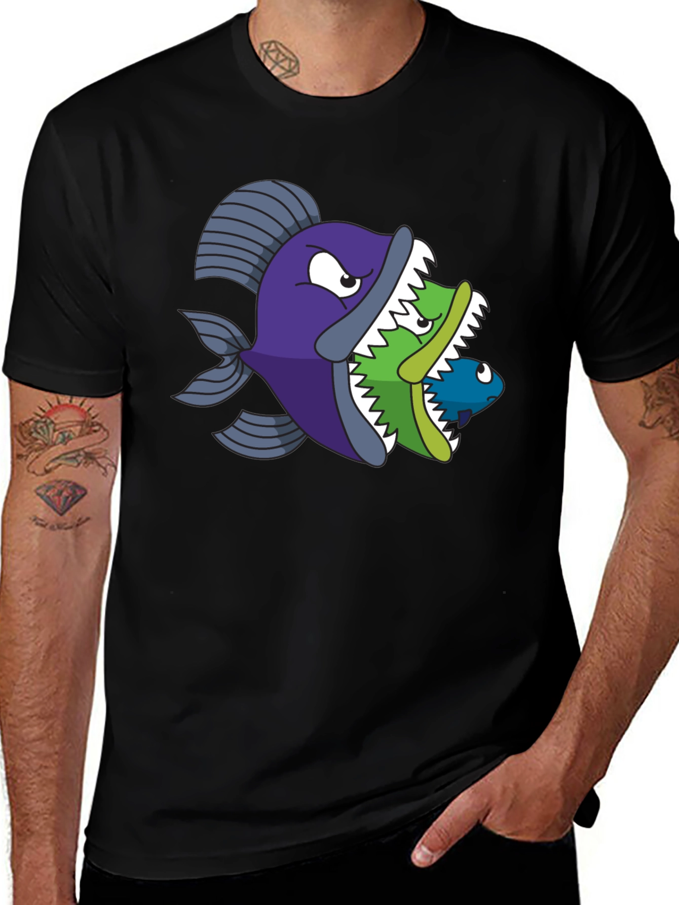 Fish Eats Fish Graphic Tee - Black T-Shirt