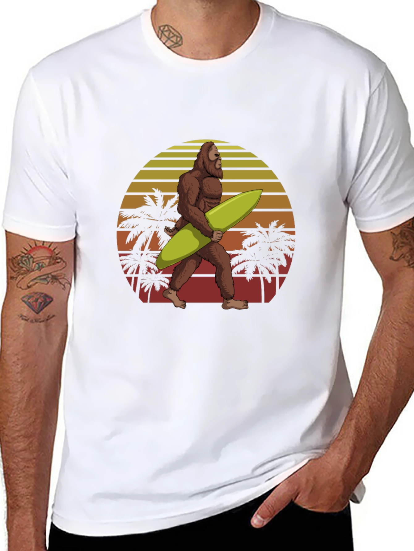 Sasquatch Surfer T-Shirt - Retro Beach Design