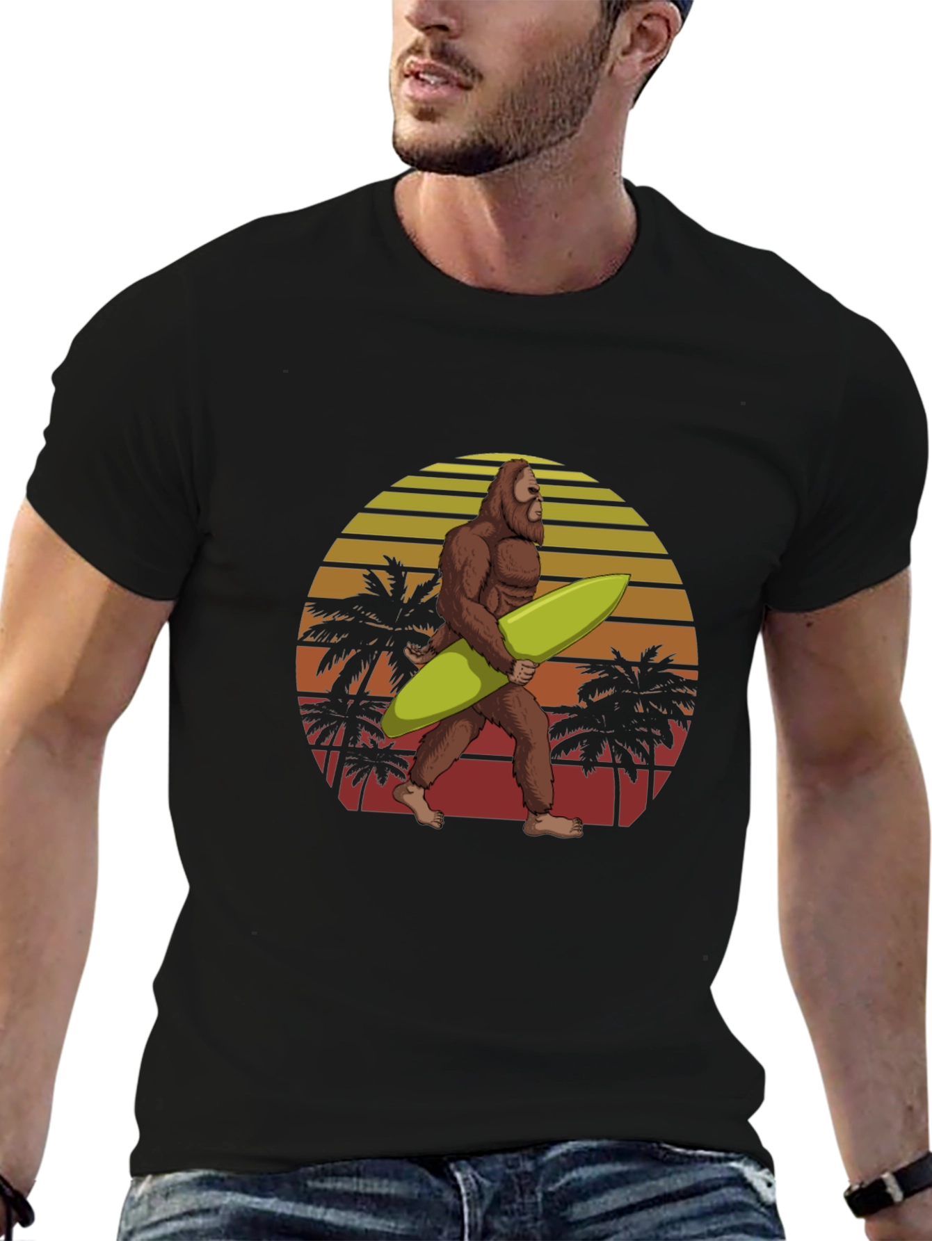 Sasquatch Surfer T-Shirt - Retro Beach Design