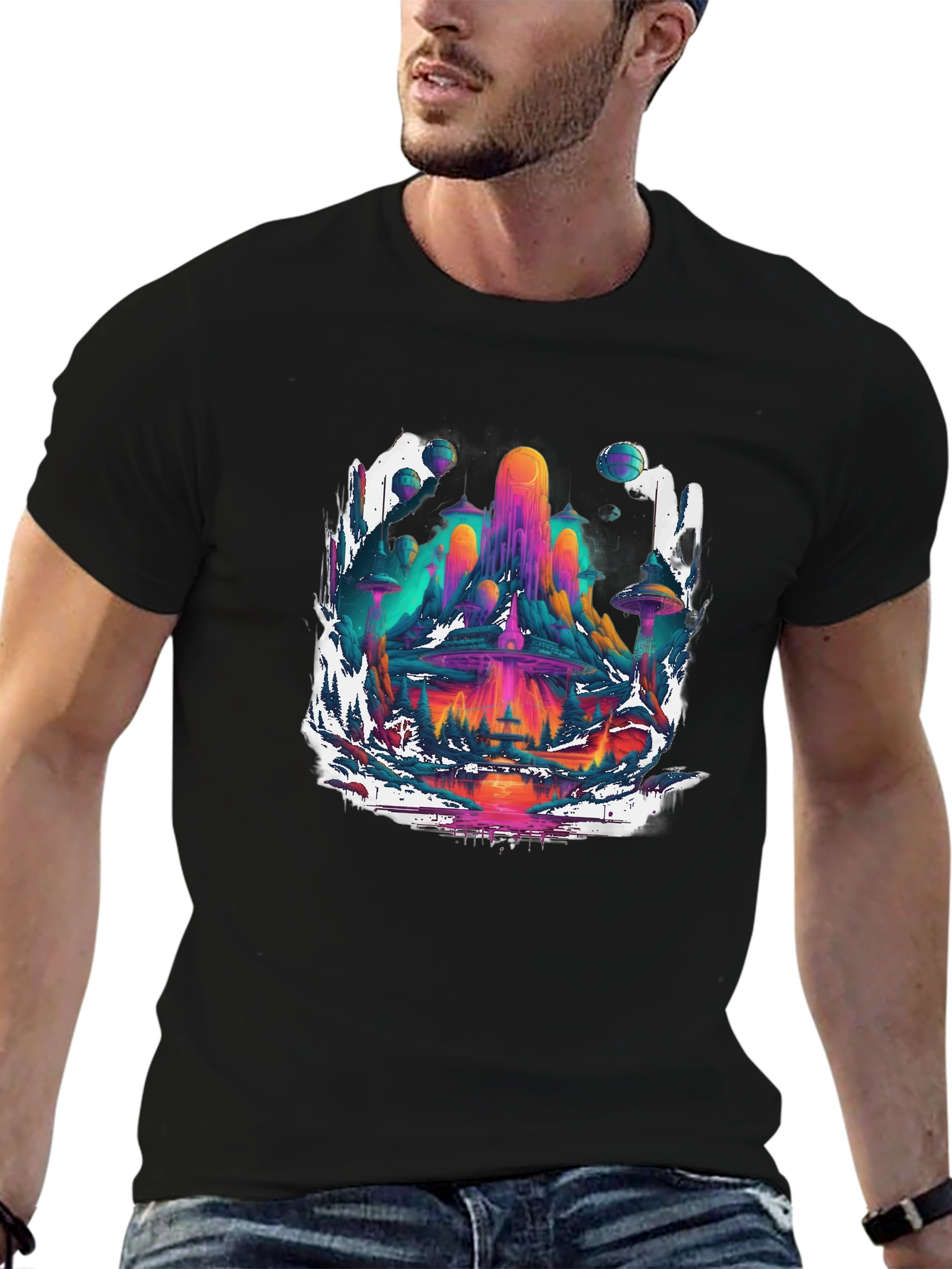 Psychedelic City T-Shirt - Mens Black Graphic Tee