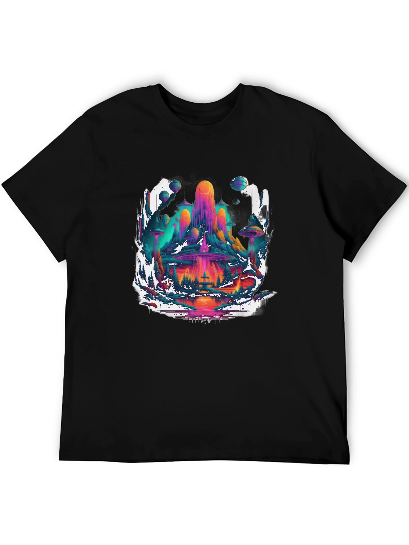 Psychedelic City T-Shirt - Mens Black Graphic Tee
