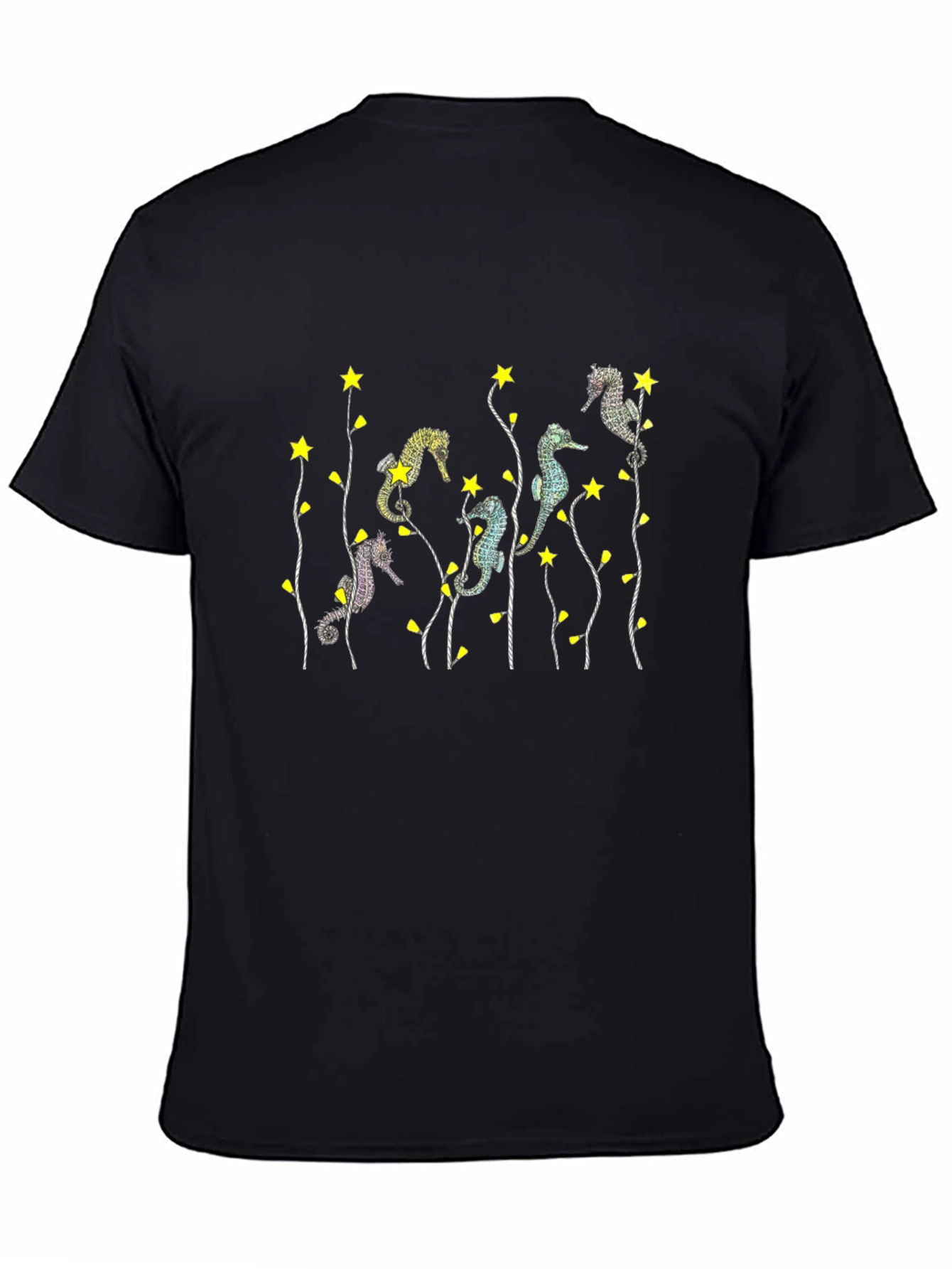 Seahorse Graphic Tee - Black Cotton T-Shirt