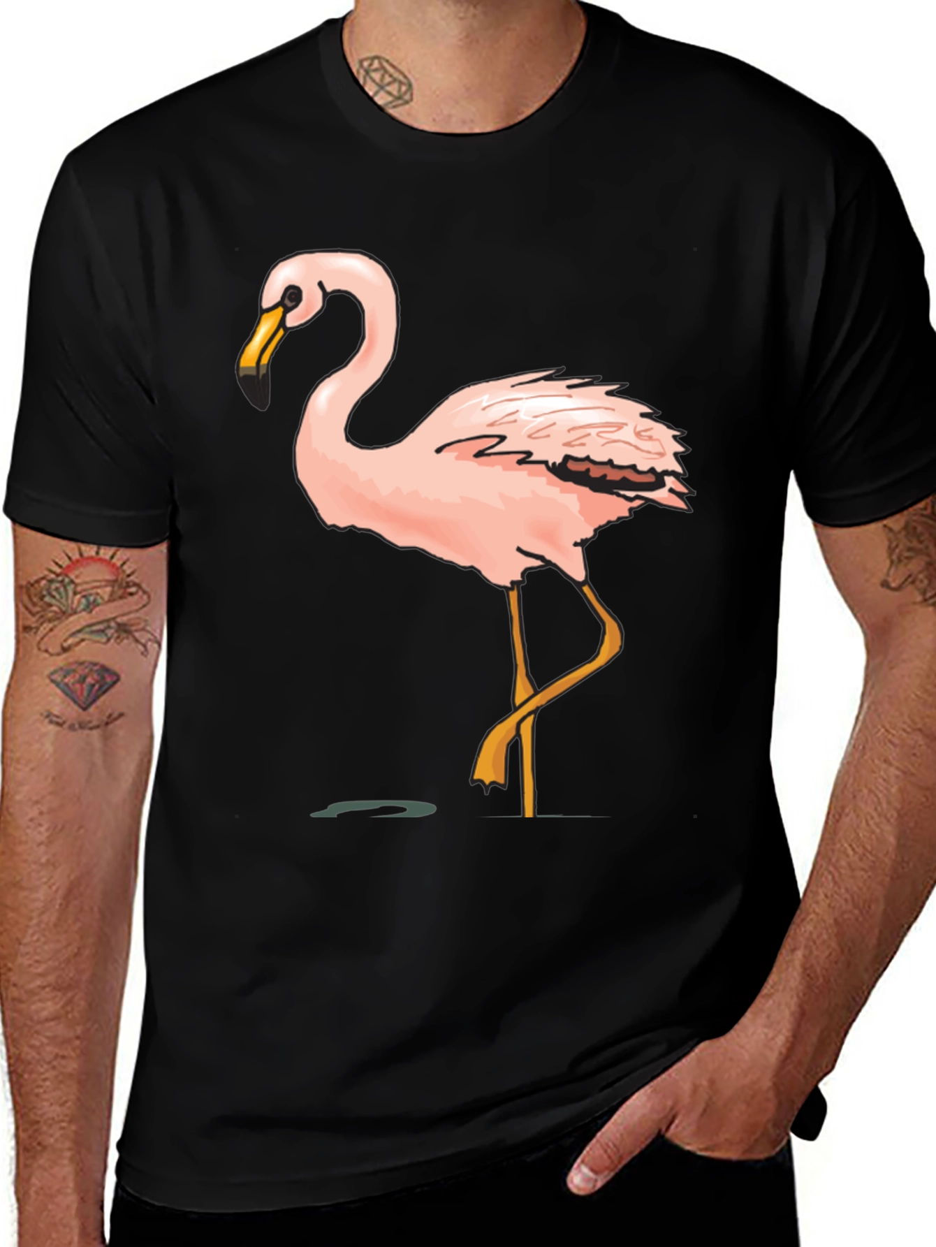 Mens Black Flamingo Graphic Tee