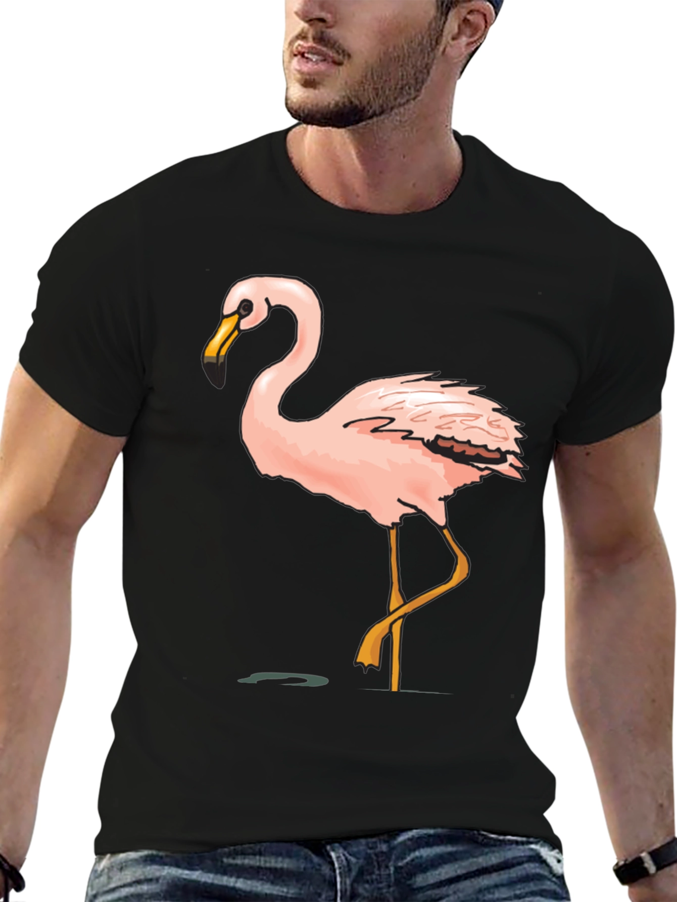 Mens Black Flamingo Graphic Tee