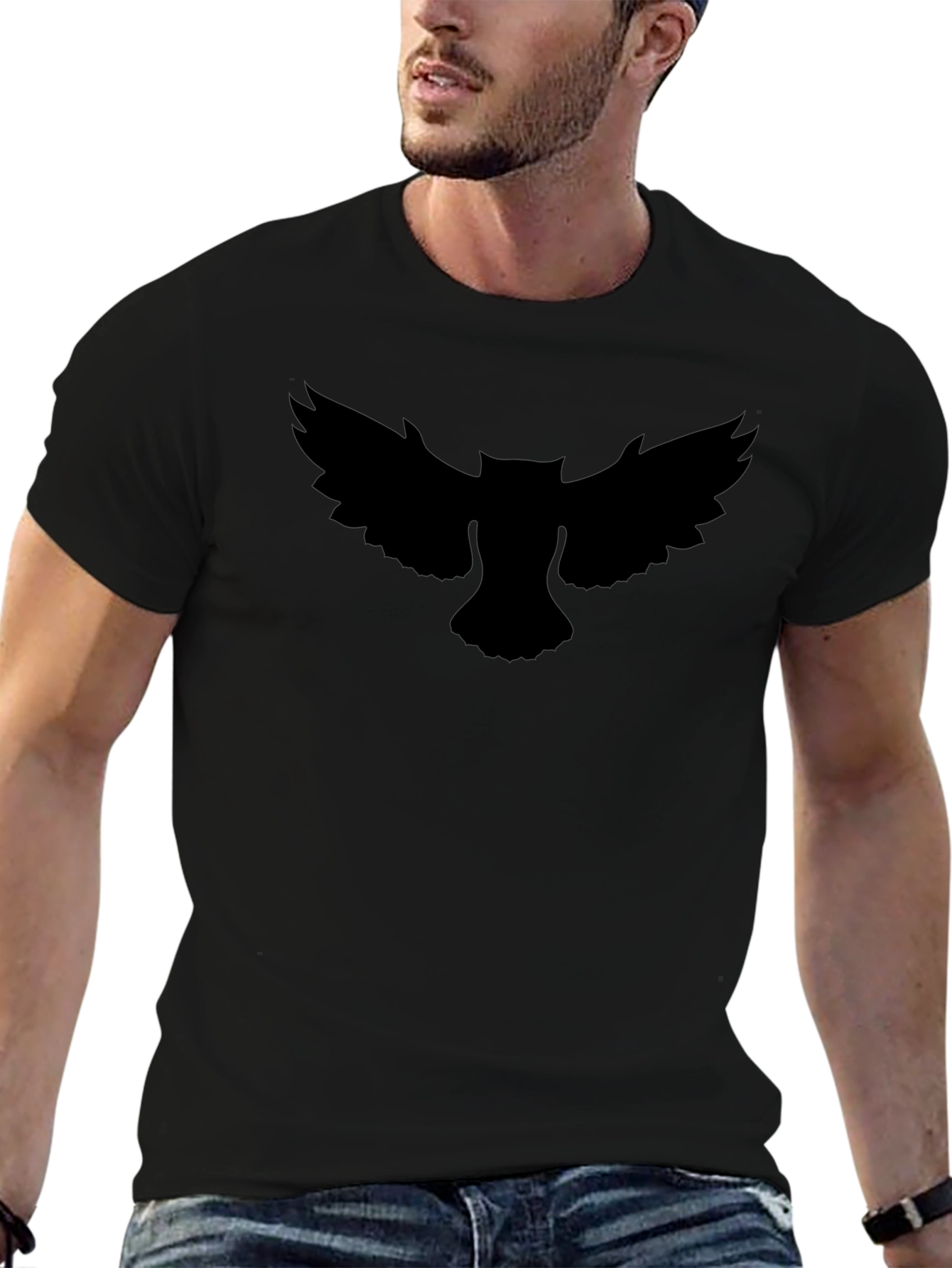 Mens Black T-Shirt with Owl Silhouette