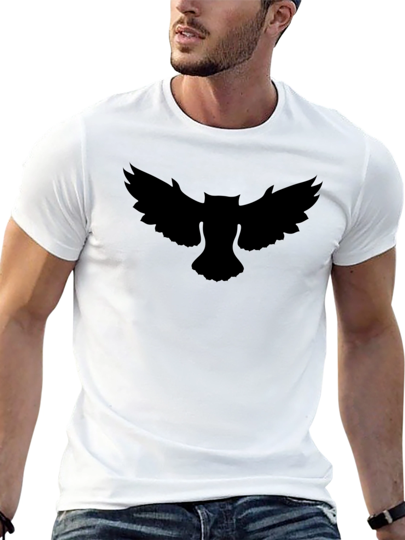 Mens Black T-Shirt with Owl Silhouette