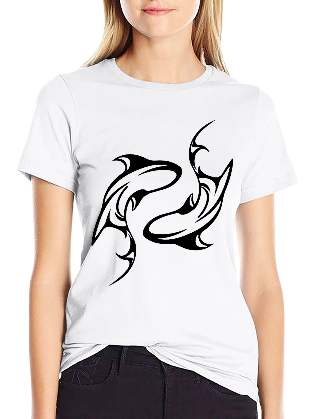 Black Tribal Dolphin Graphic Tee for Men