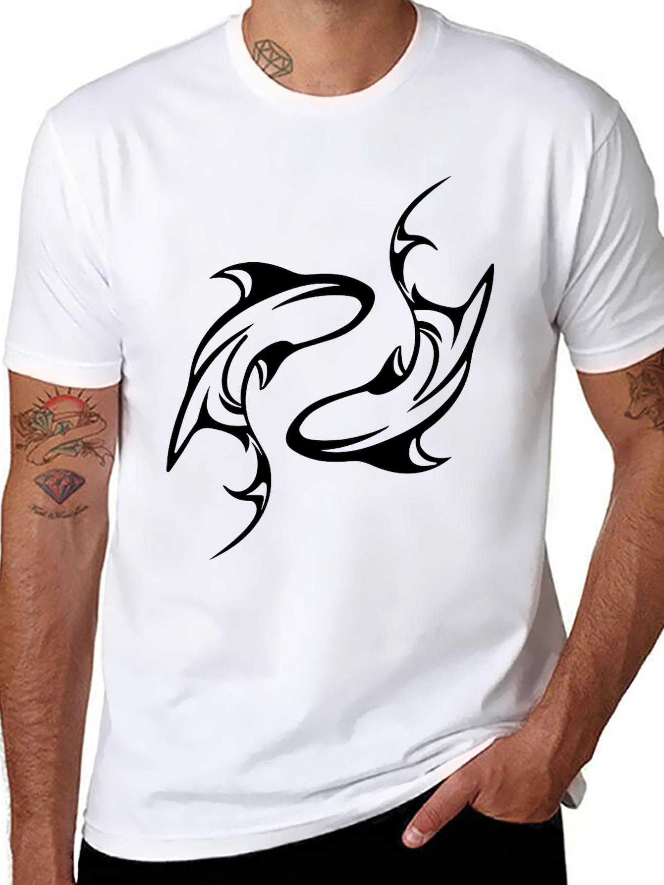 Black Tribal Dolphin Graphic Tee for Men