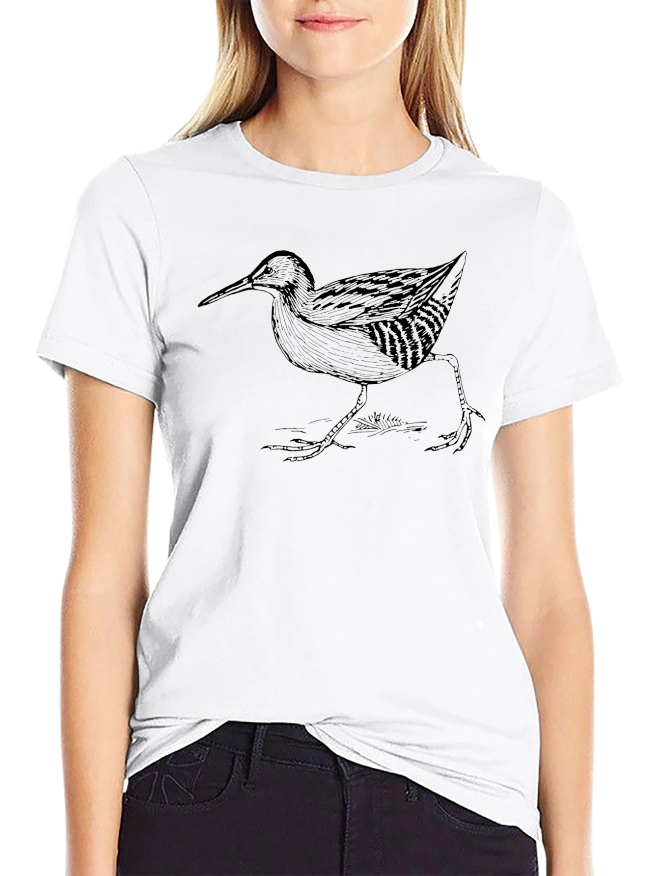Stylized Bird Print Black T-Shirt