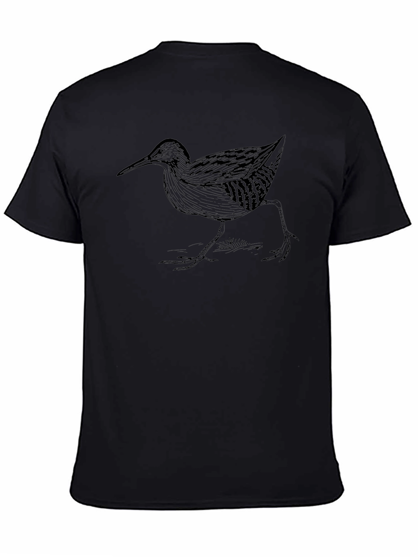 Stylized Bird Print Black T-Shirt