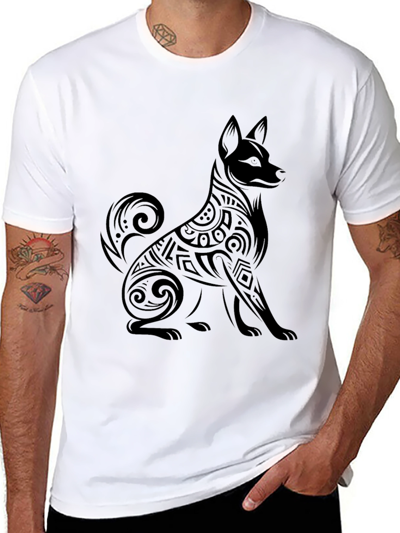 Tribal Dog Graphic T-Shirt - Cool Black Tee