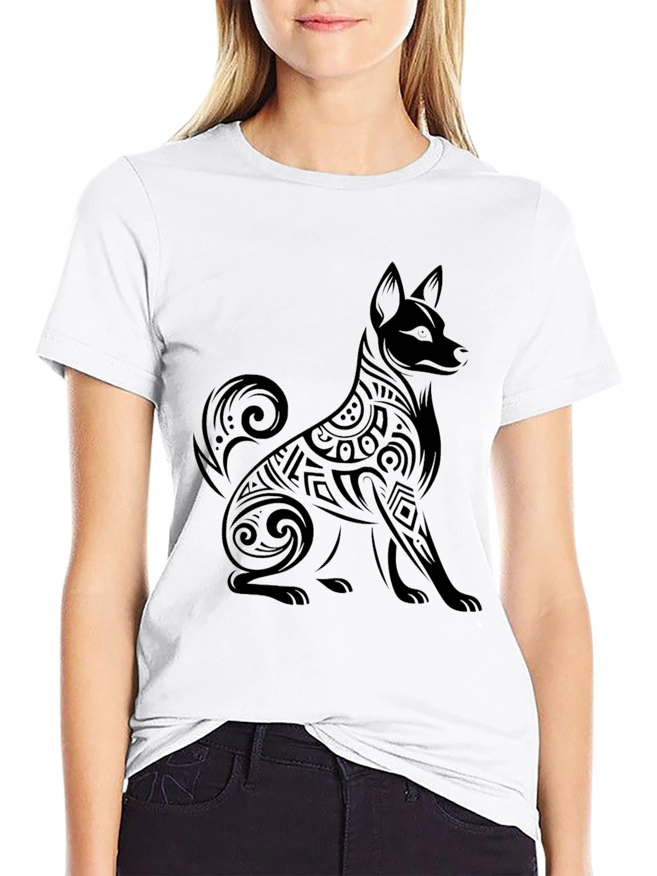 Tribal Dog Graphic T-Shirt - Cool Black Tee