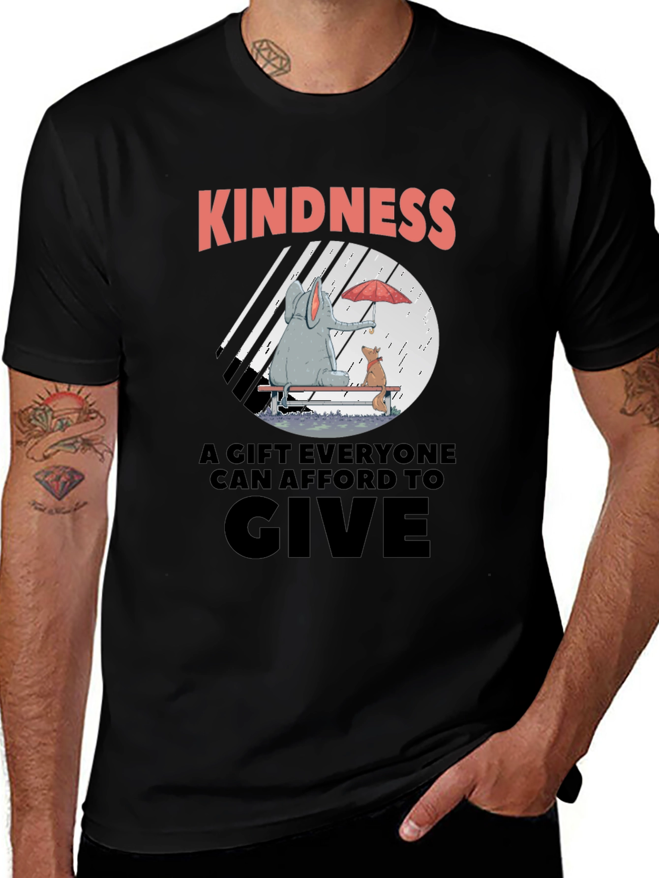 Kindness T-Shirt - Elephant & Dog in Rain