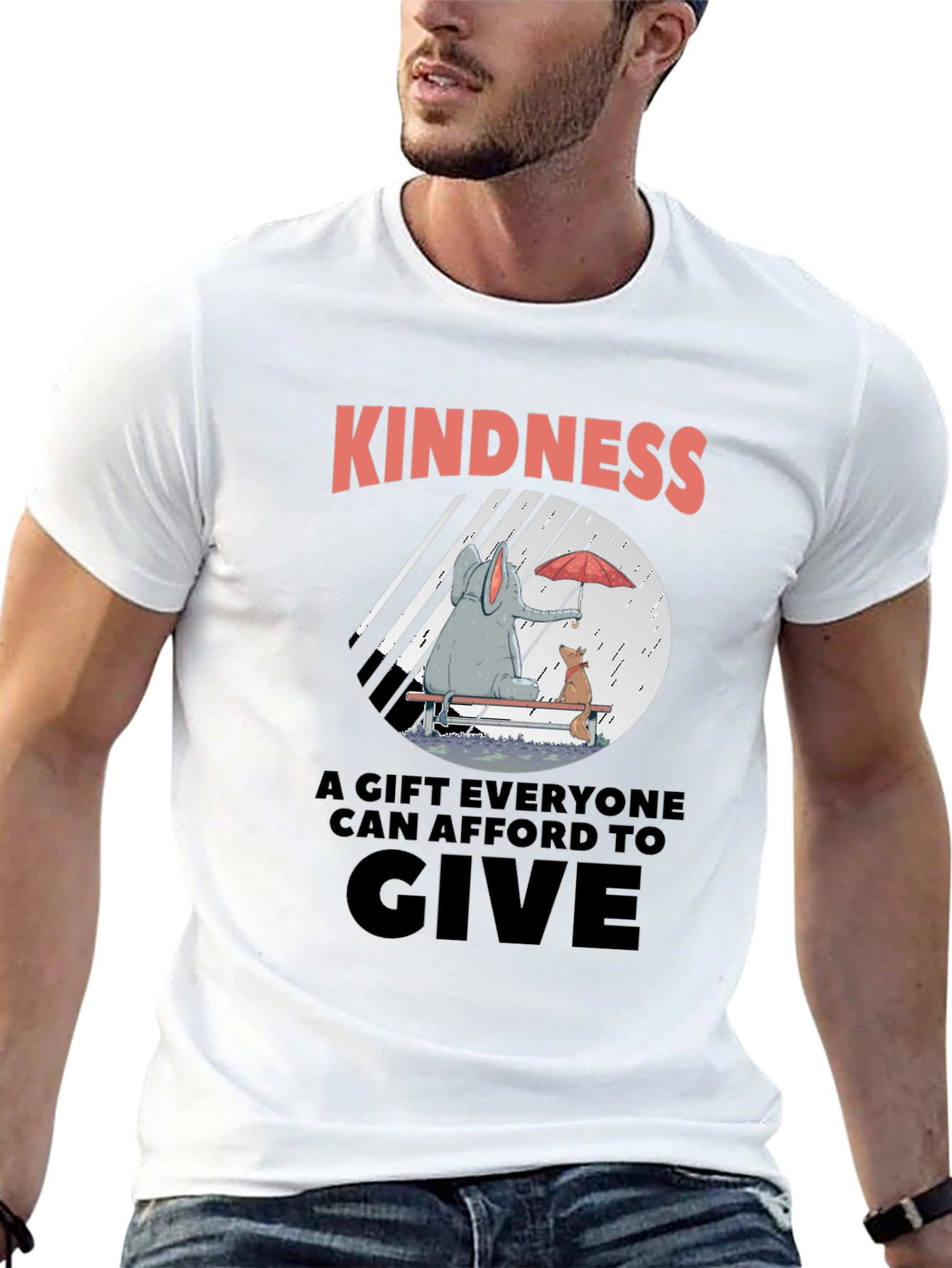 Kindness T-Shirt - Elephant & Dog in Rain