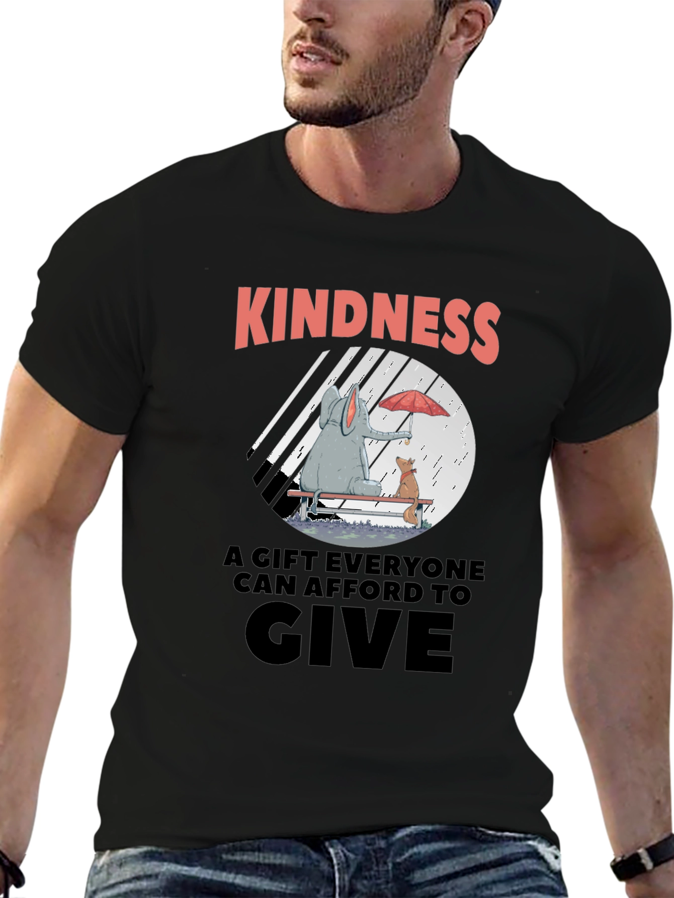 Kindness T-Shirt - Elephant & Dog in Rain