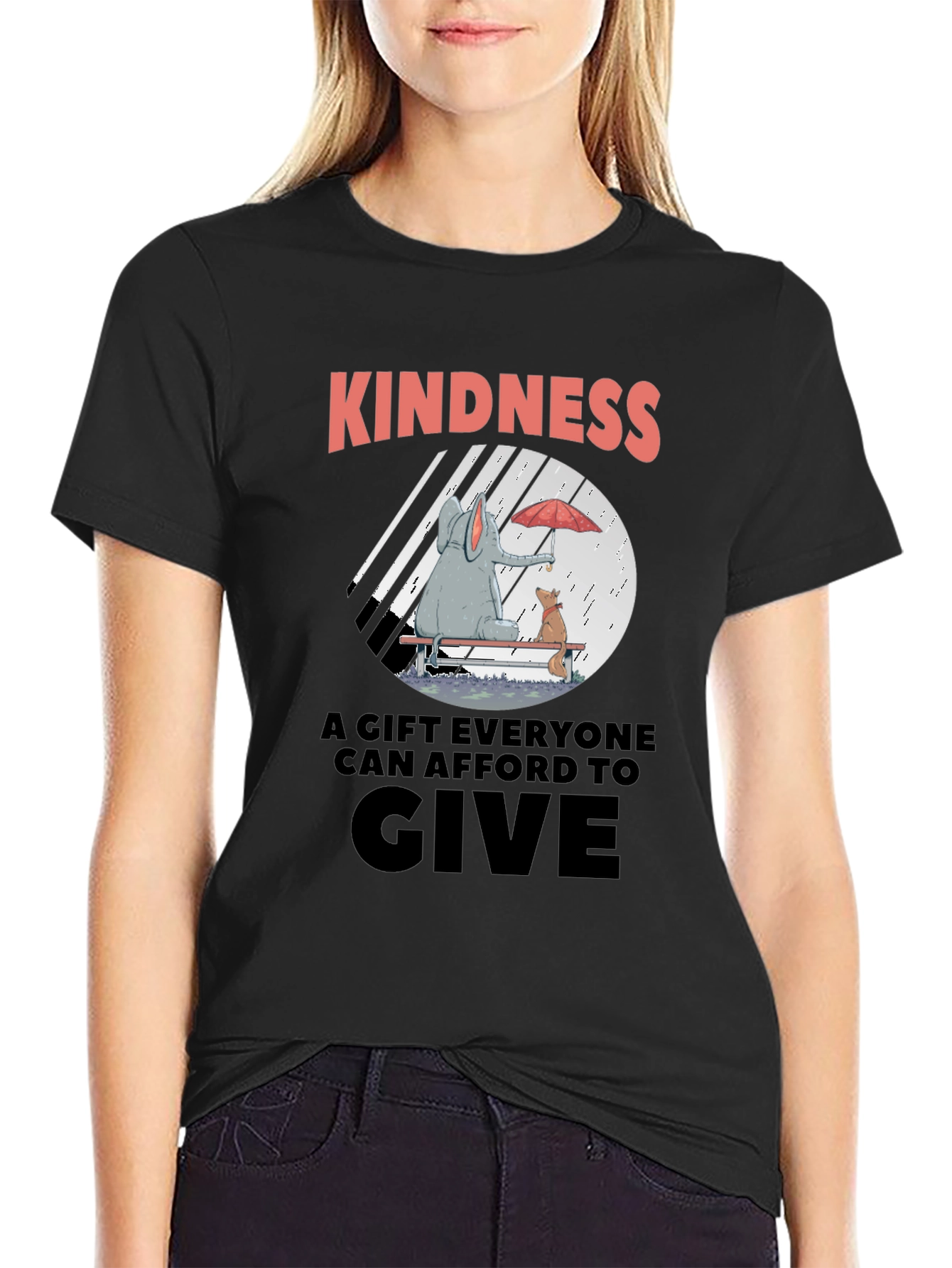 Kindness T-Shirt - Elephant & Dog in Rain