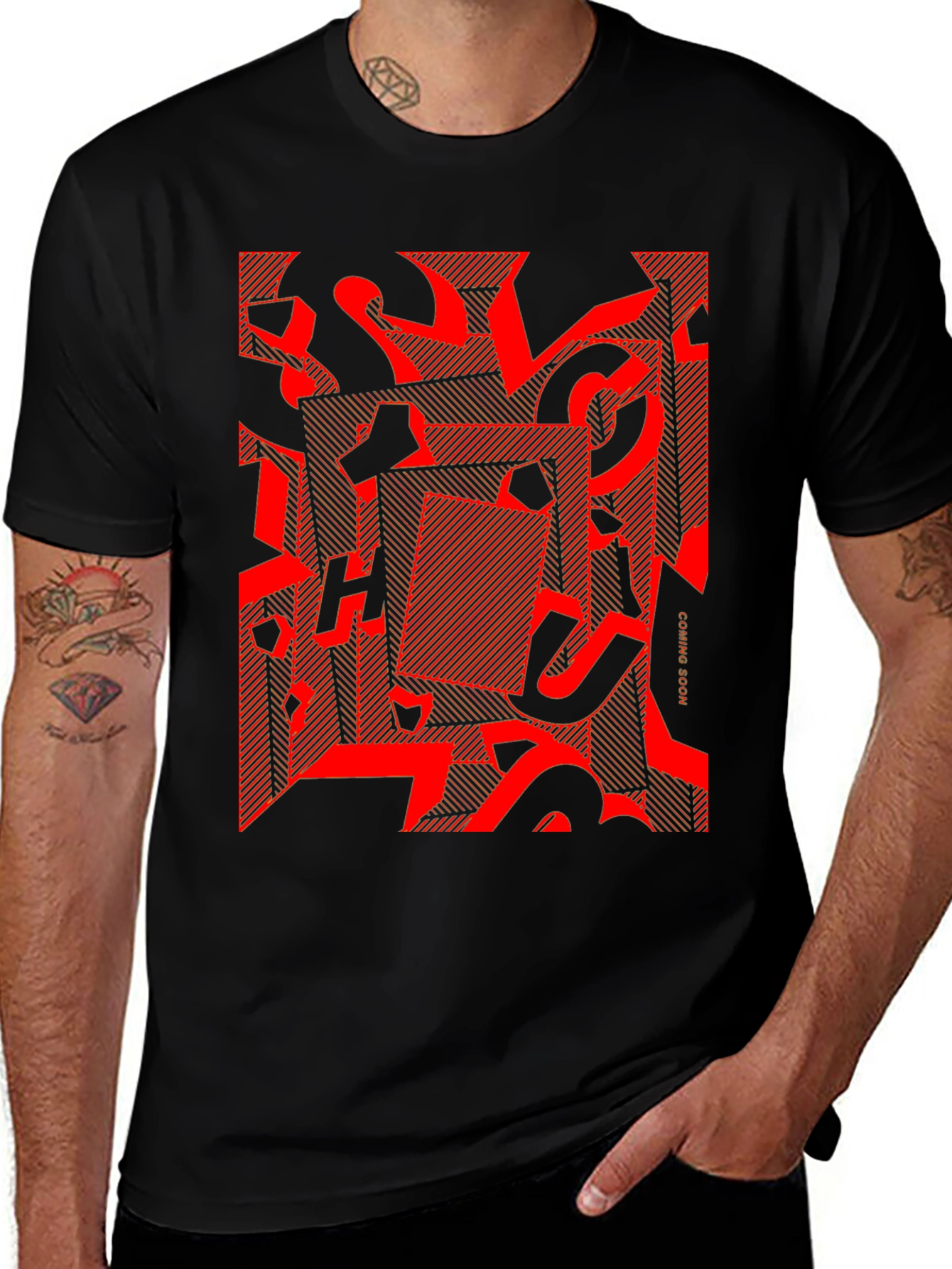 Abstract Graphic Tee - Red on Black