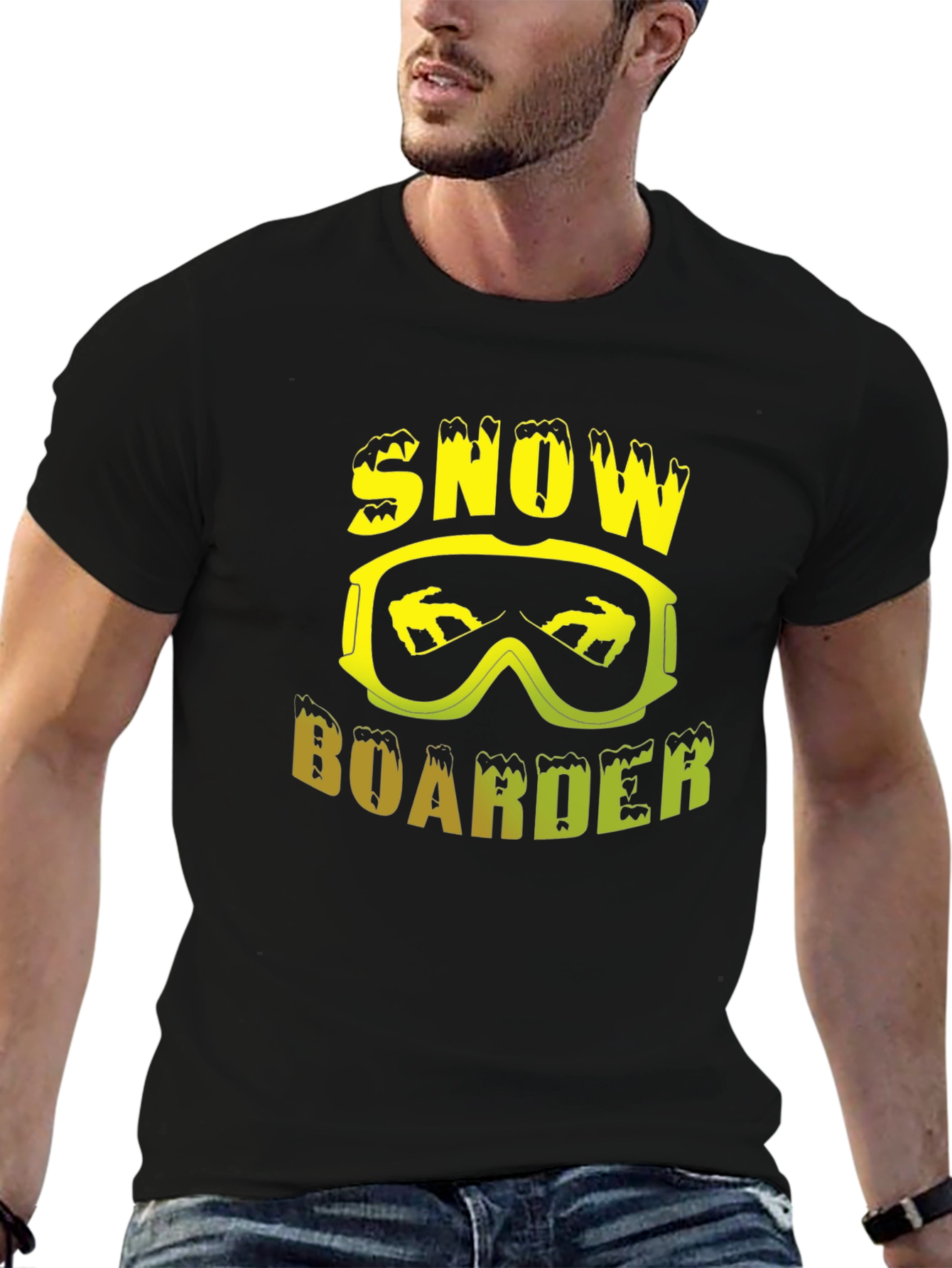 Snowboarder Graphic Tee - Black Crew Neck