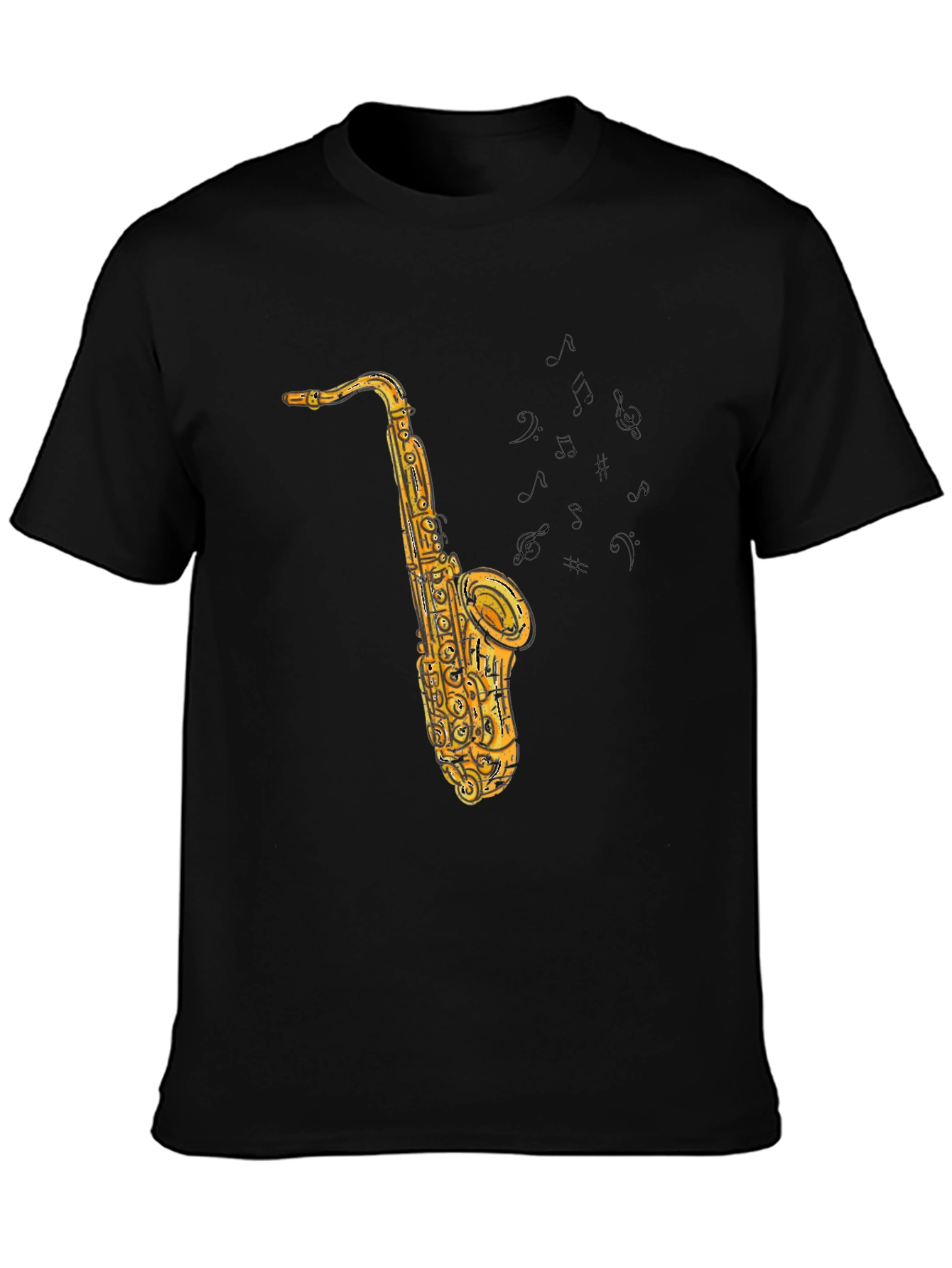 Saxophone Graphic Tee - Black Cotton T-Shirt