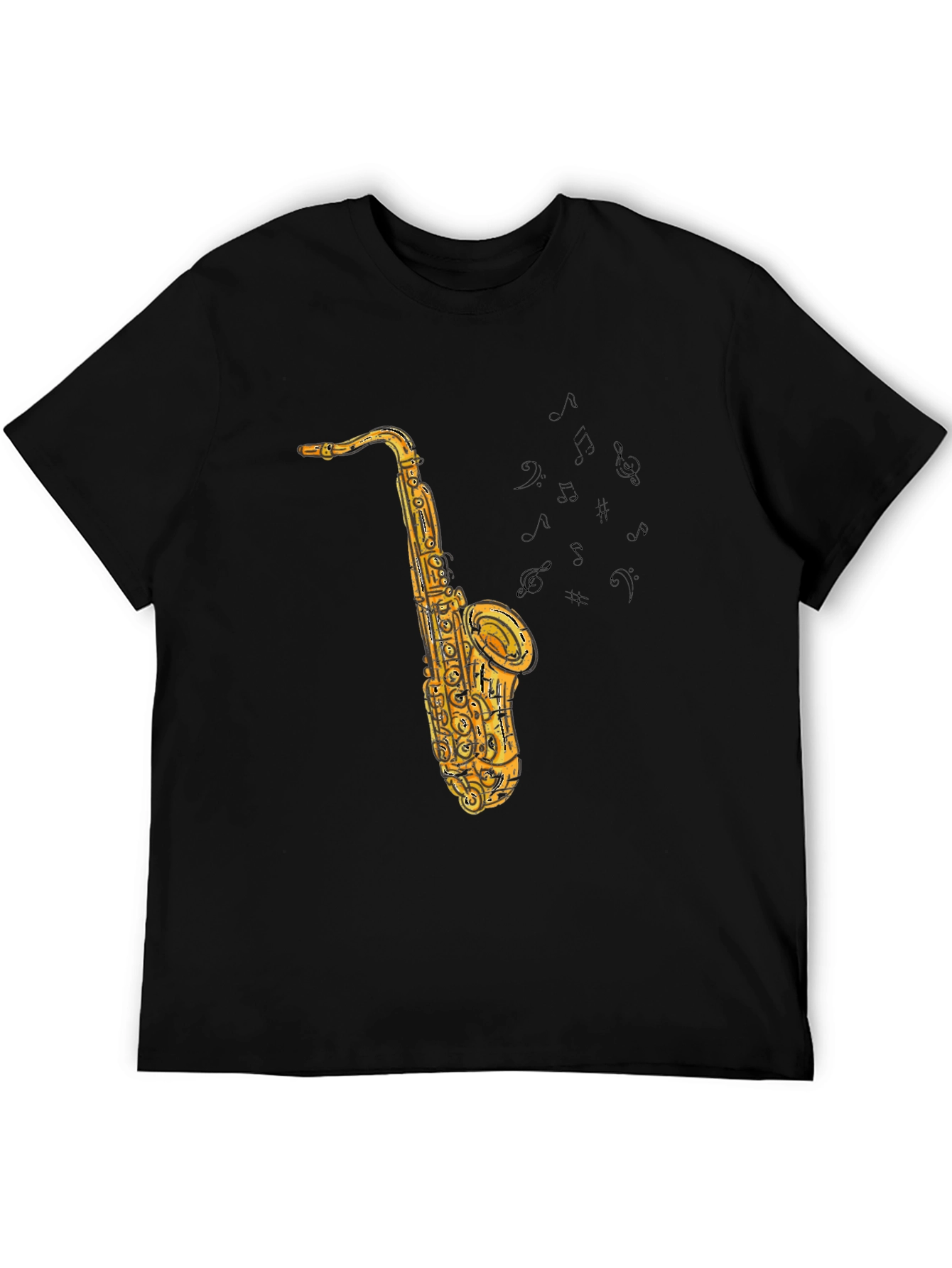 Saxophone Graphic Tee - Black Cotton T-Shirt