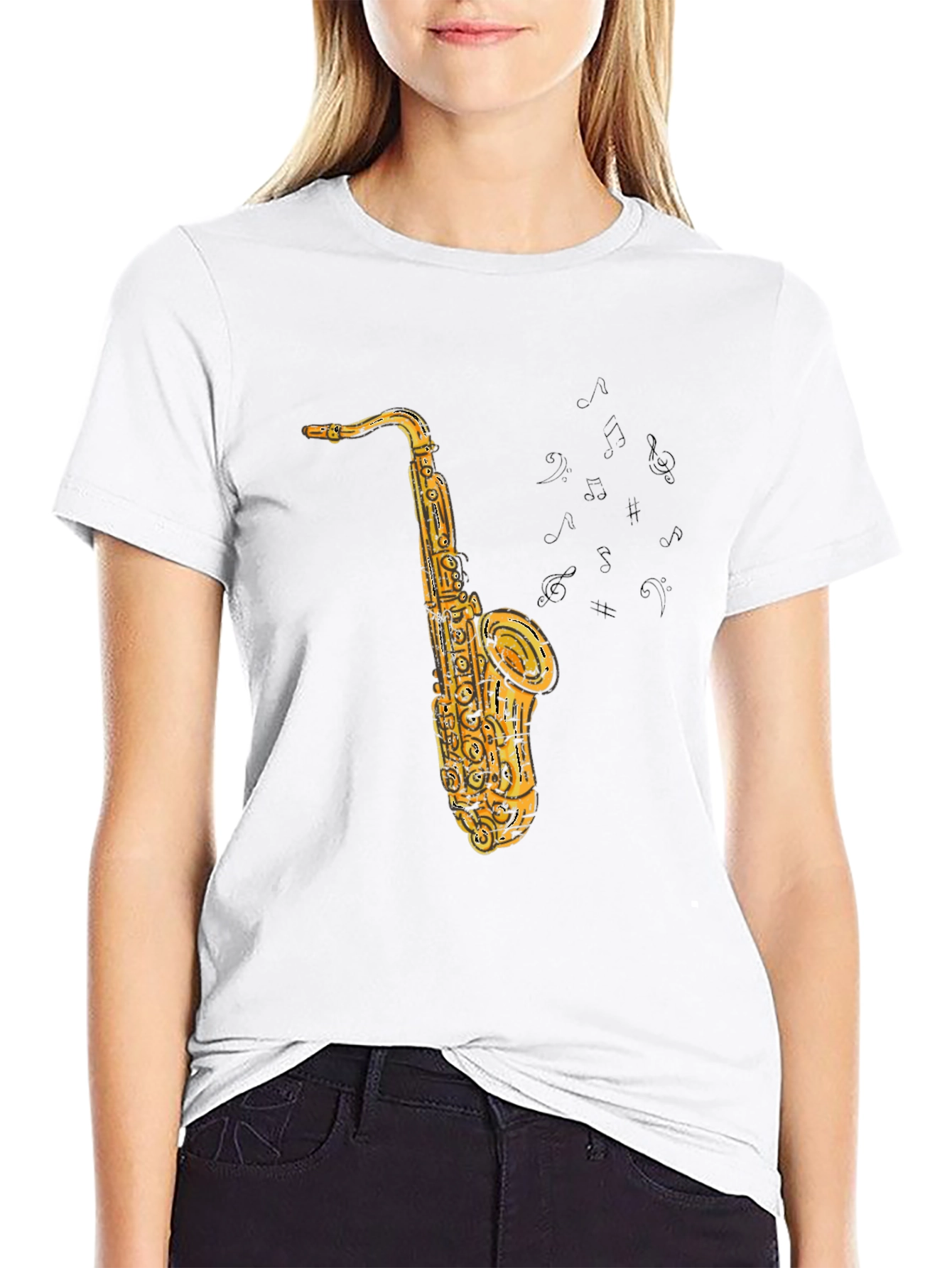 Saxophone Graphic Tee - Black Cotton T-Shirt