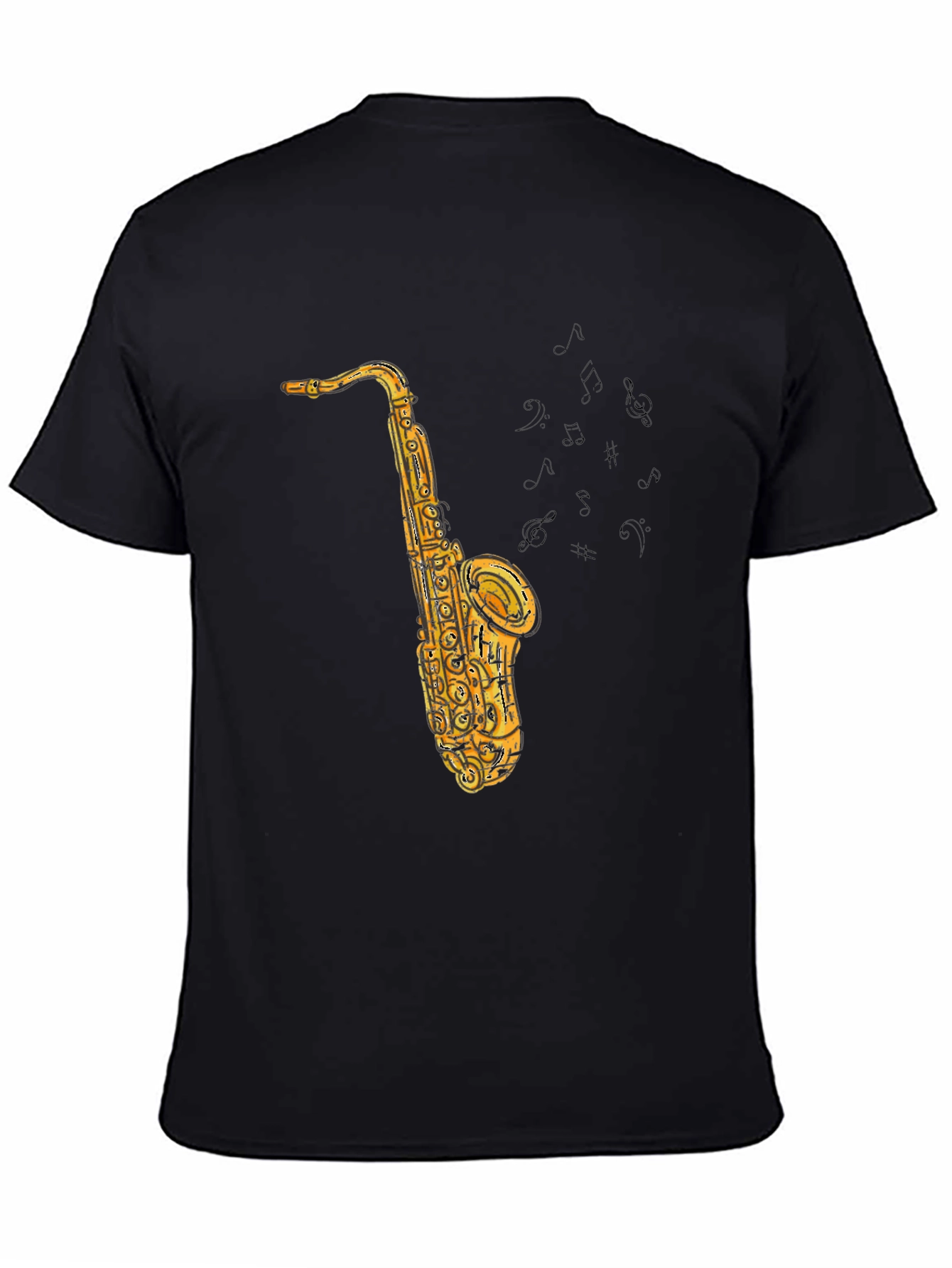 Saxophone Graphic Tee - Black Cotton T-Shirt