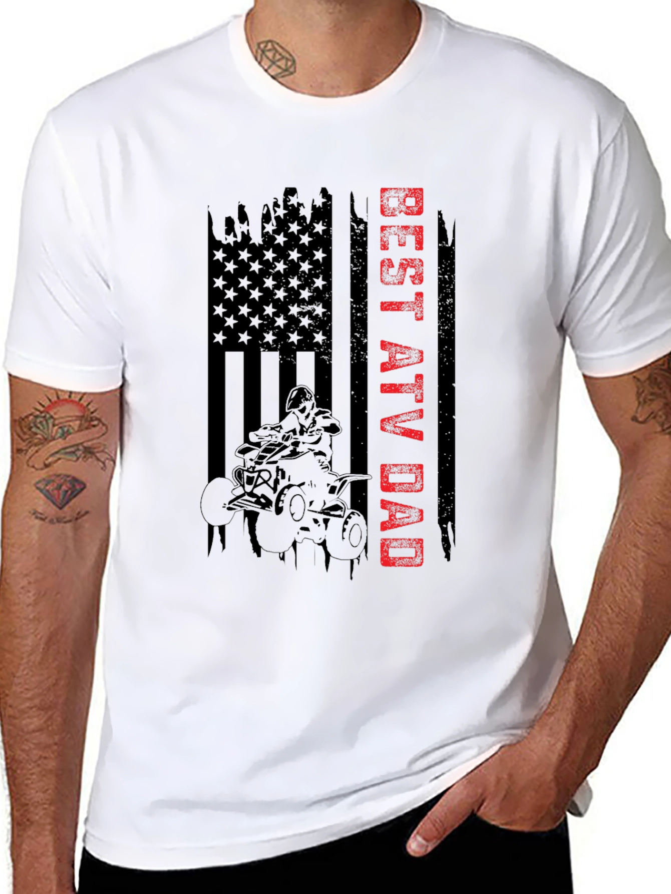 Best ATV Dad American Flag Graphic T-Shirt