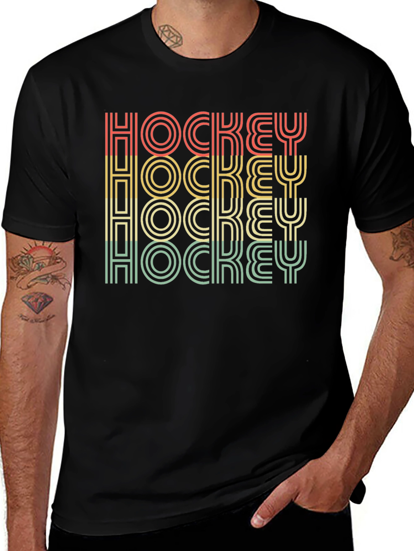 Retro Hockey Graphic T-Shirt - Black