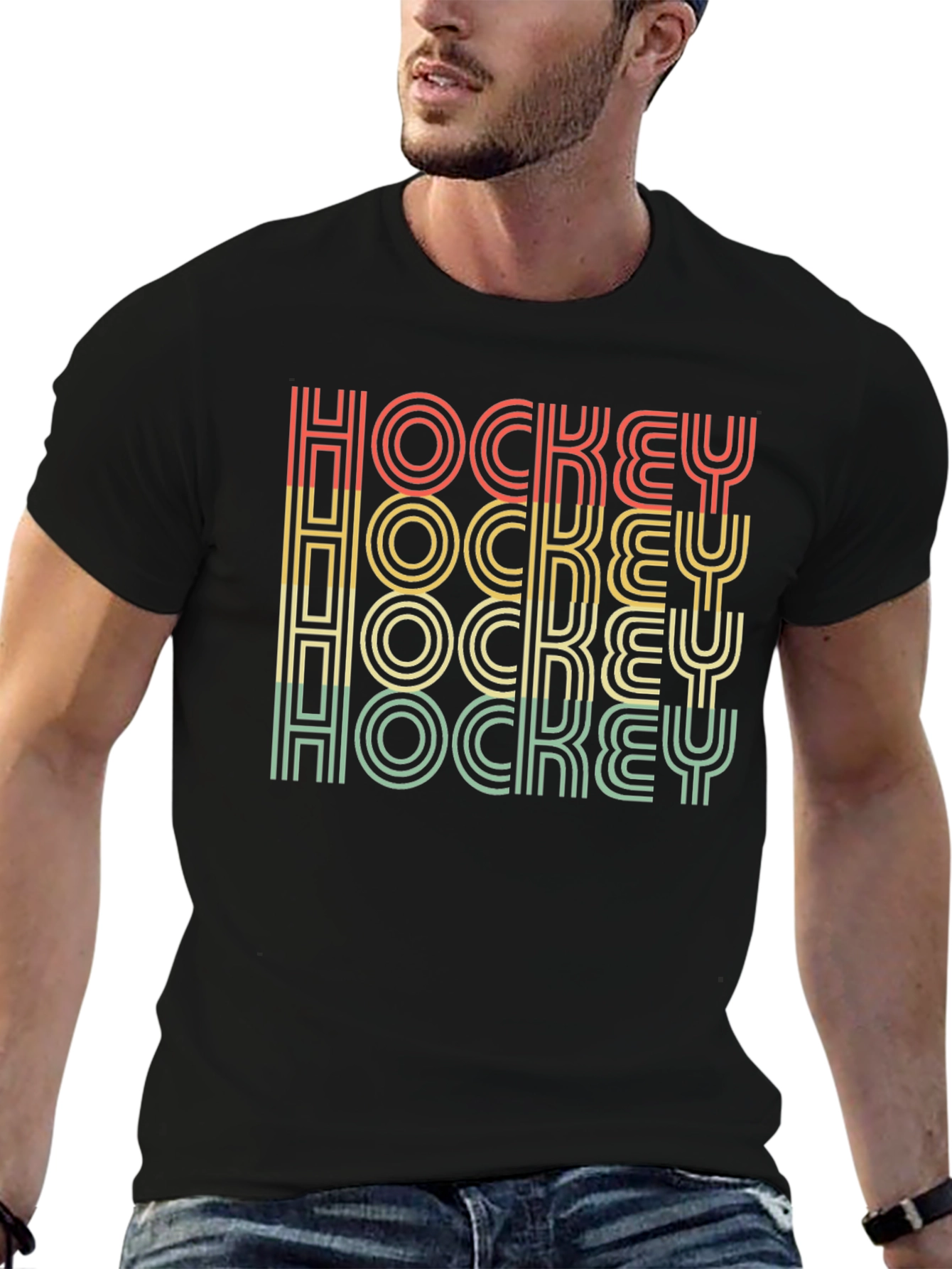 Retro Hockey Graphic T-Shirt - Black
