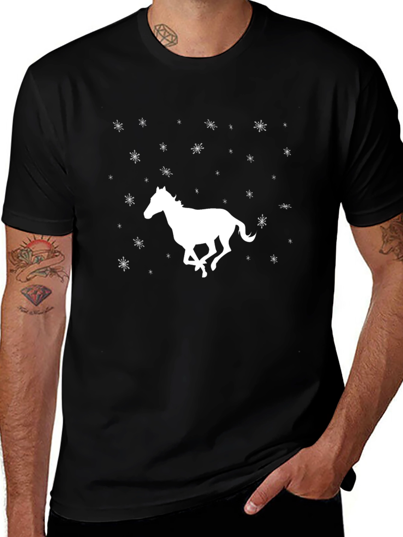 Black Horse & Snowflakes Graphic Tee