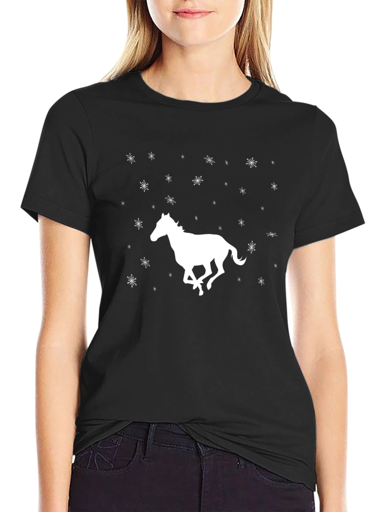 Black Horse & Snowflakes Graphic Tee