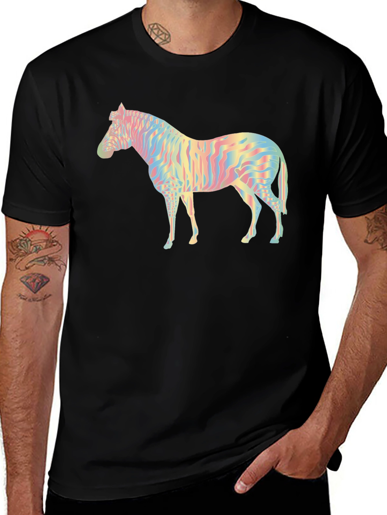 Rainbow Zebra Graphic Black T-Shirt