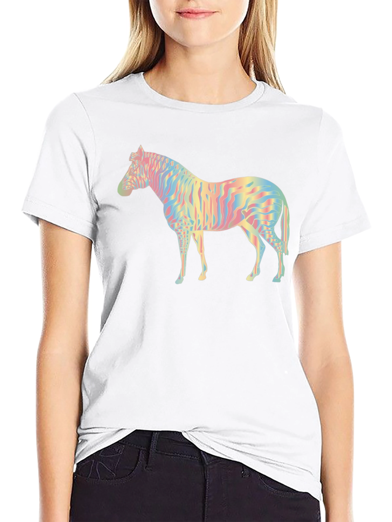 Rainbow Zebra Graphic Black T-Shirt