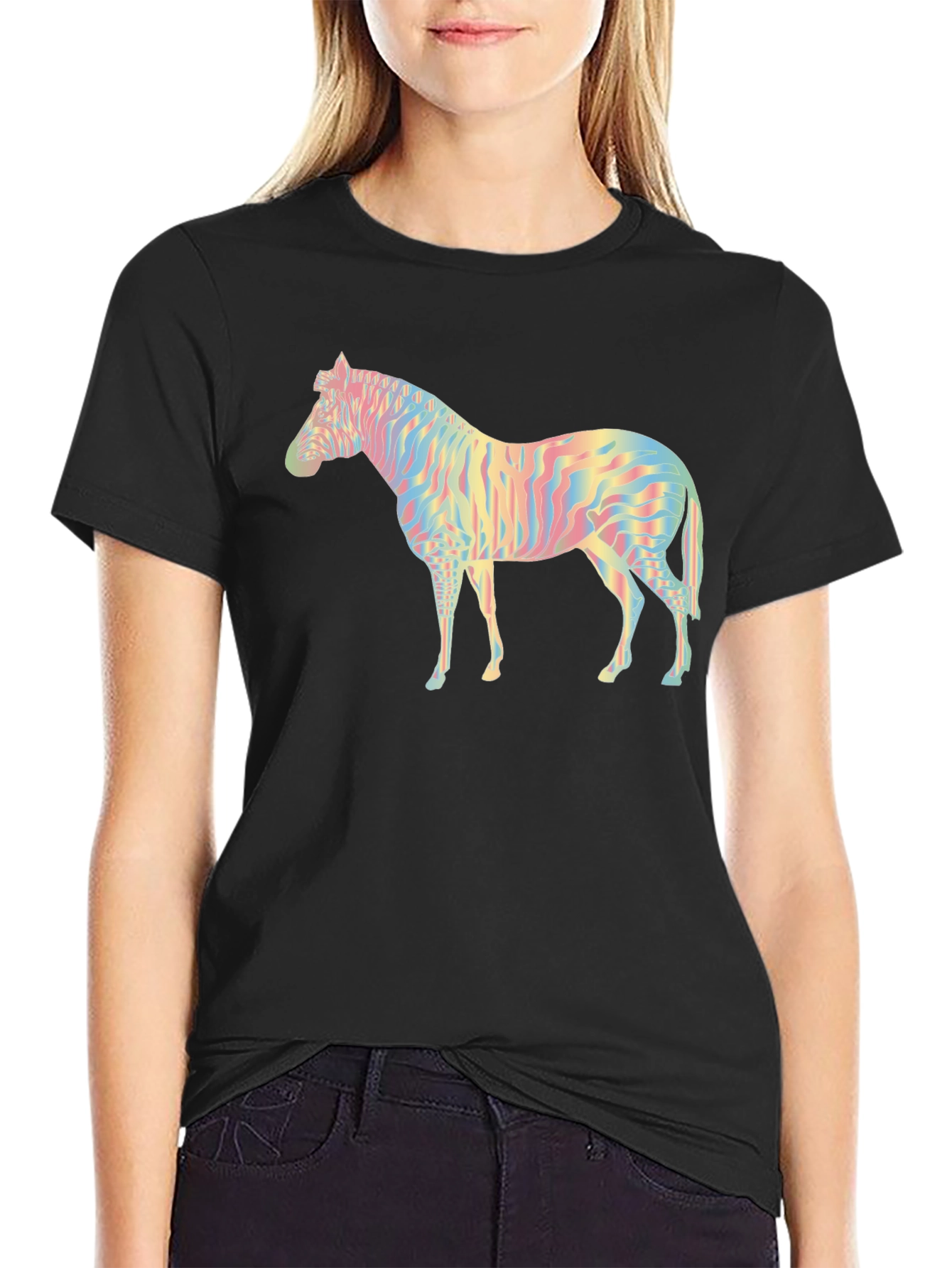 Rainbow Zebra Graphic Black T-Shirt