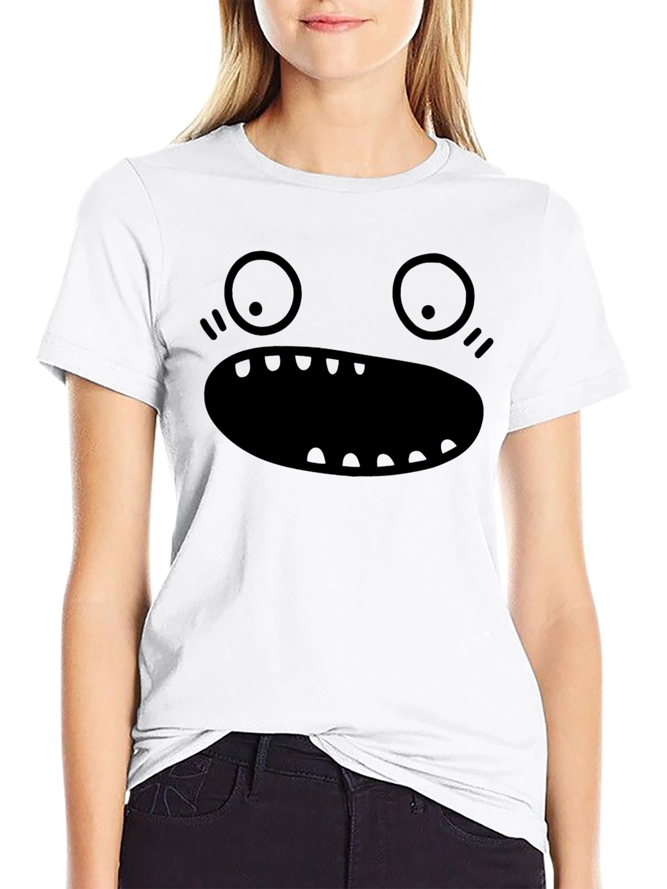 Monster Face Graphic Tee - Black Cotton T-Shirt