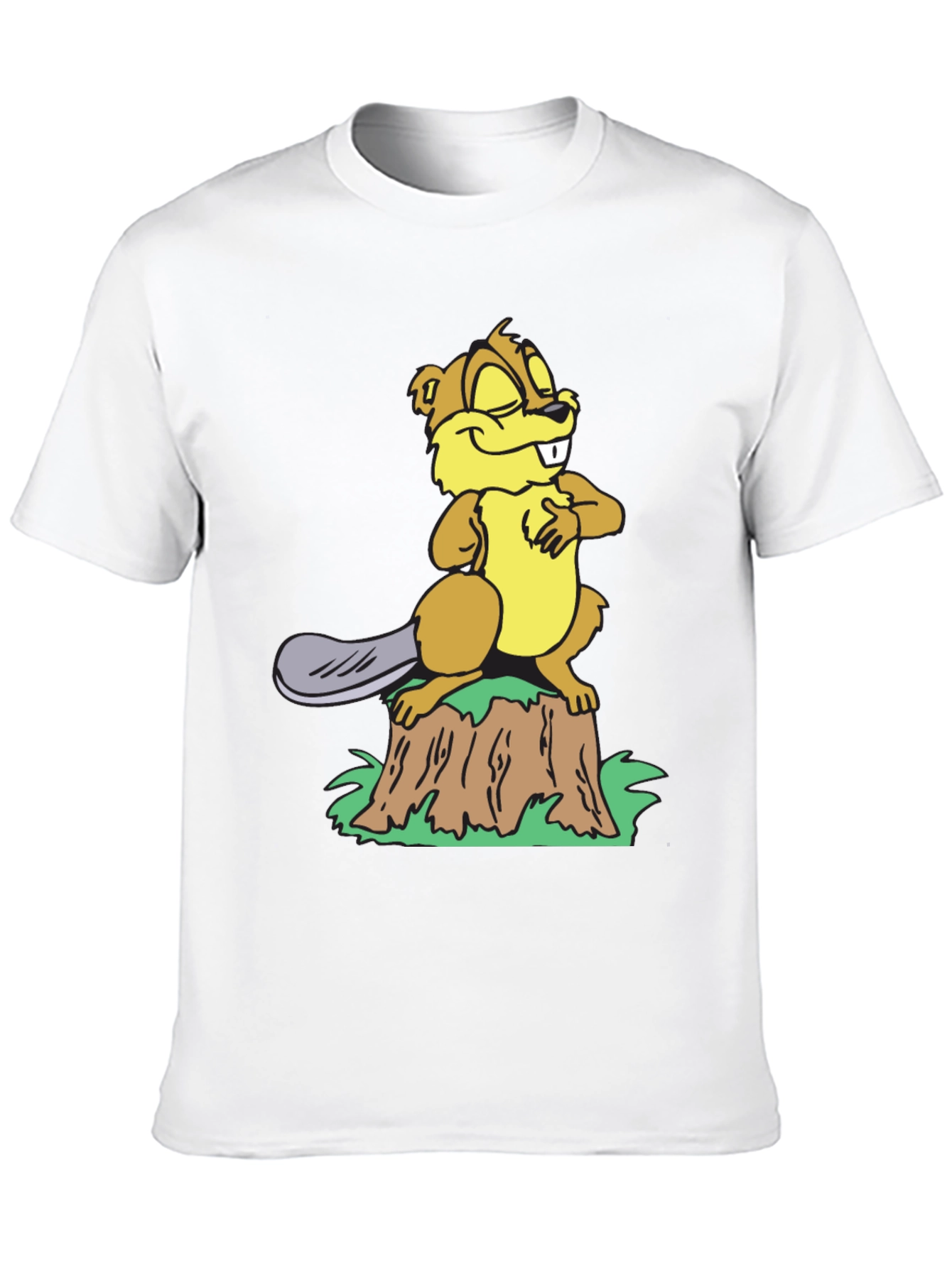 Funny Beaver on Stump Black T-Shirt
