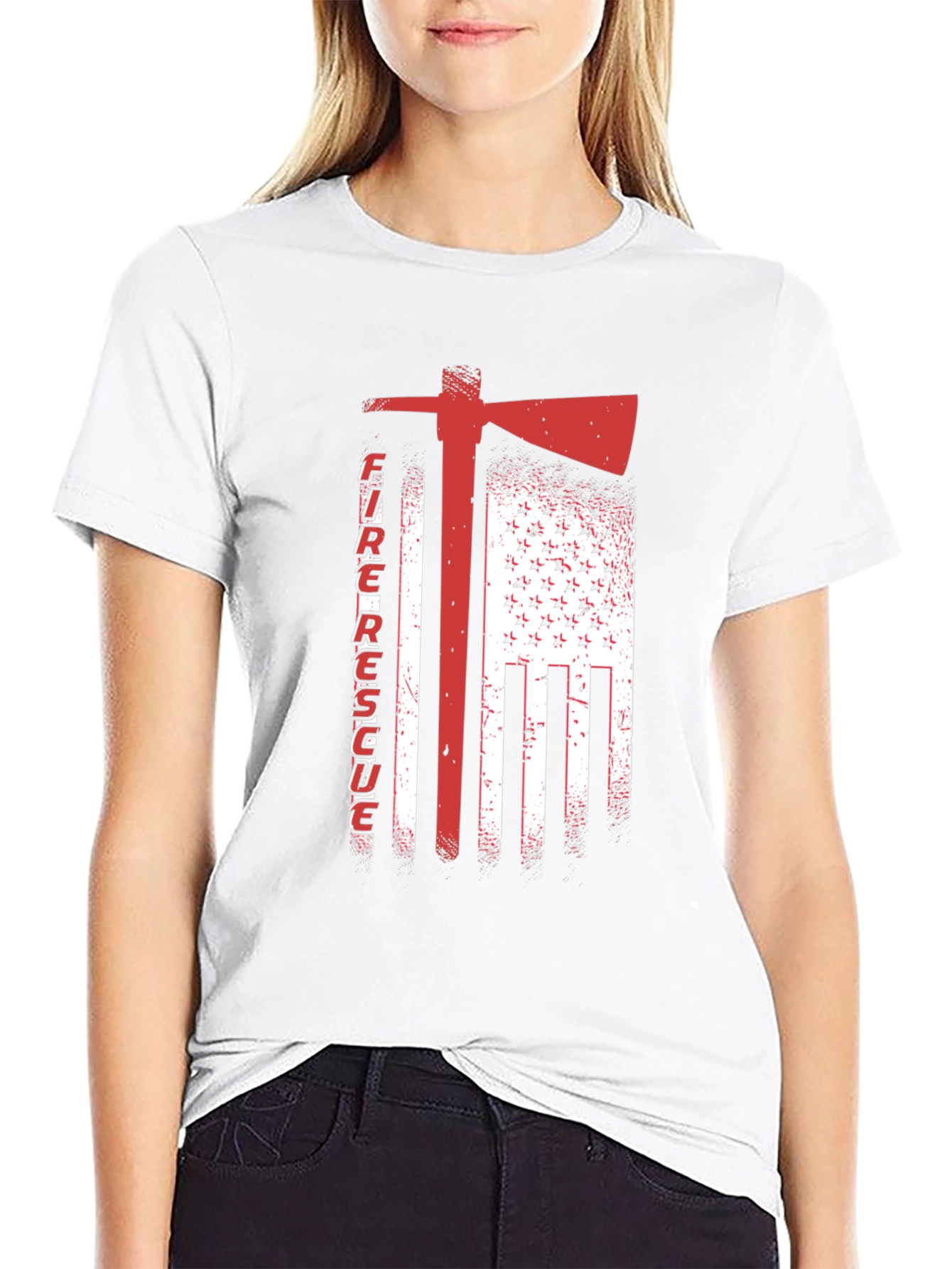 Fire Rescue American Flag Axe T-Shirt