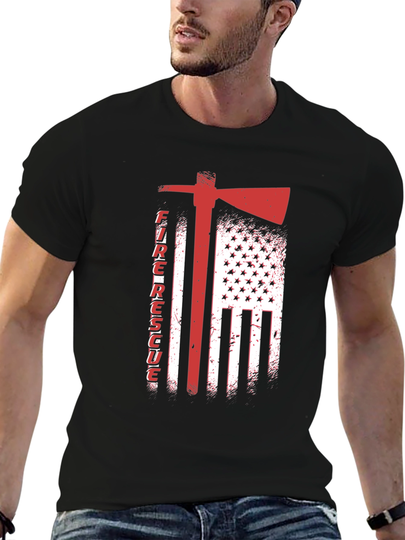 Fire Rescue American Flag Axe T-Shirt