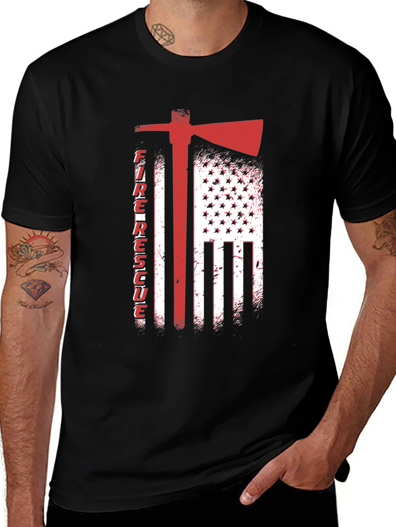 Fire Rescue American Flag Axe T-Shirt