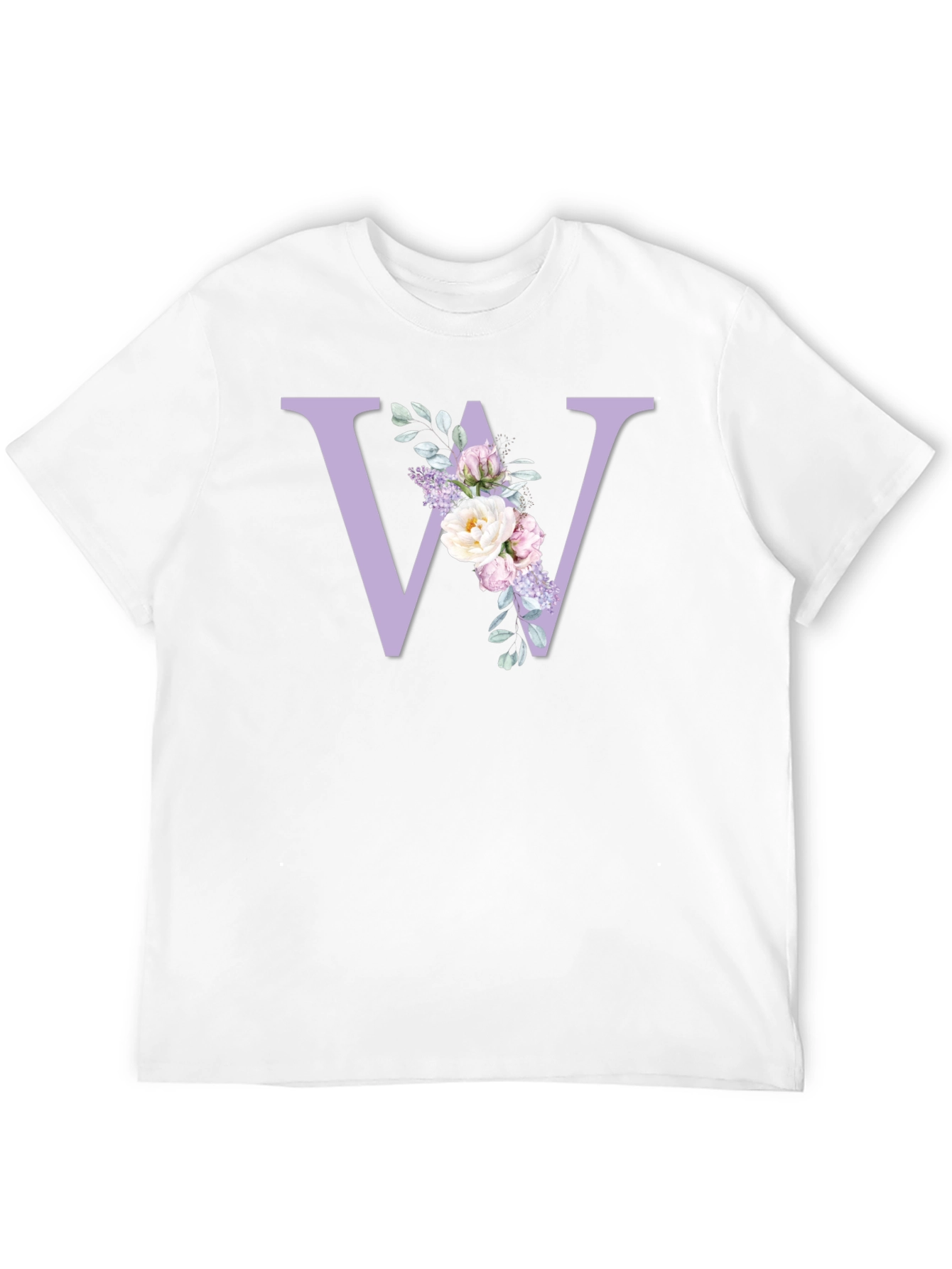 Floral Initial W Black T-Shirt