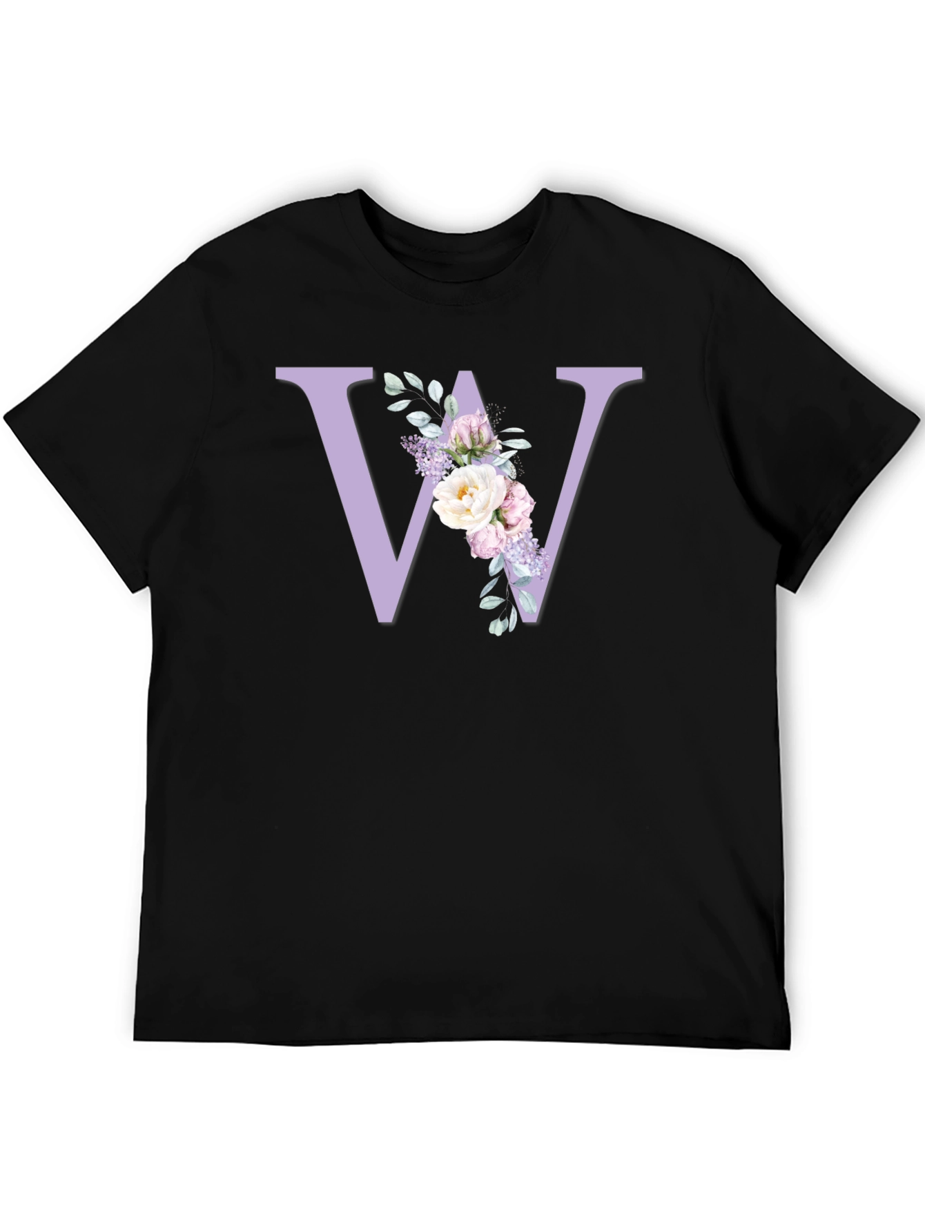 Floral Initial W Black T-Shirt