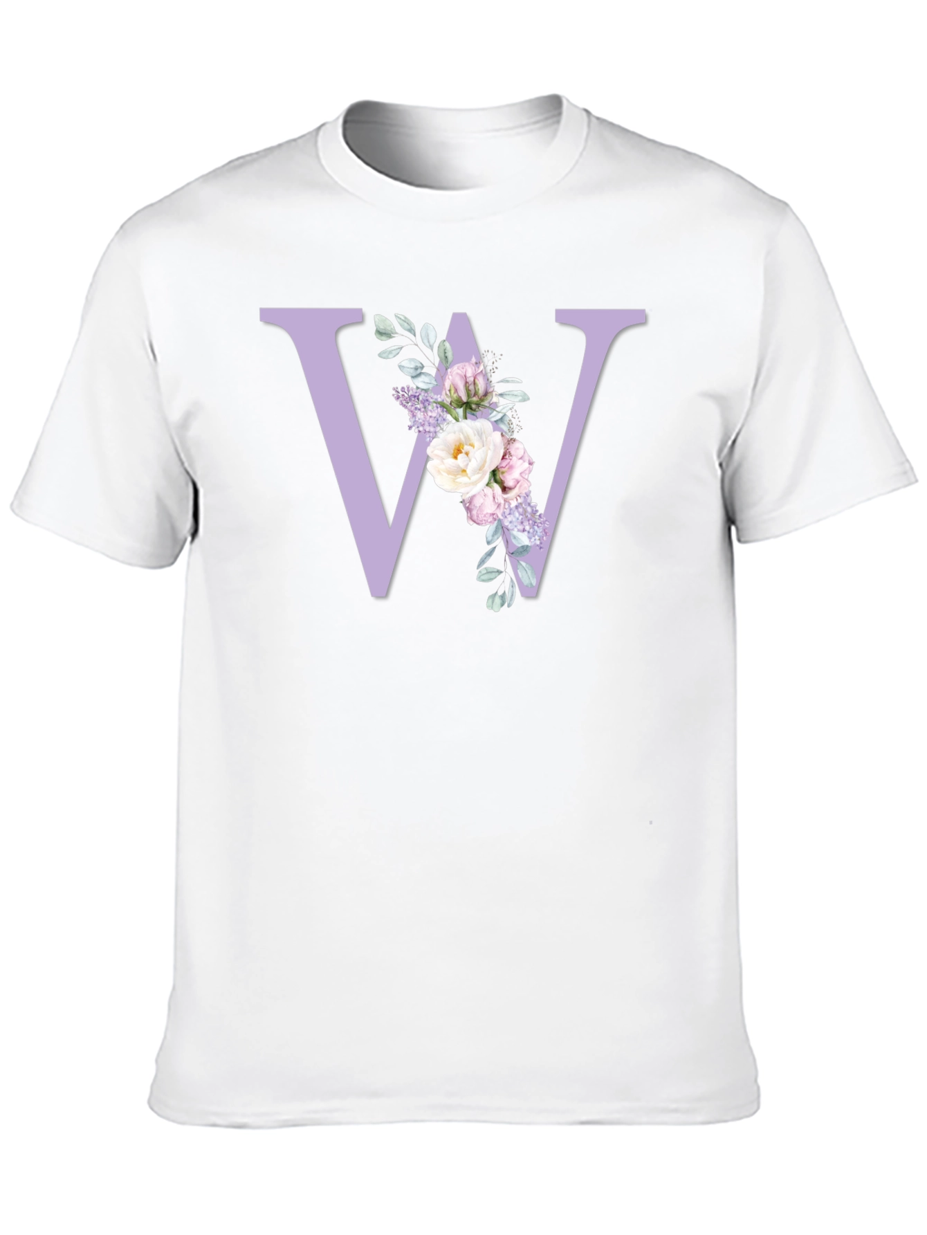 Floral Initial W Black T-Shirt