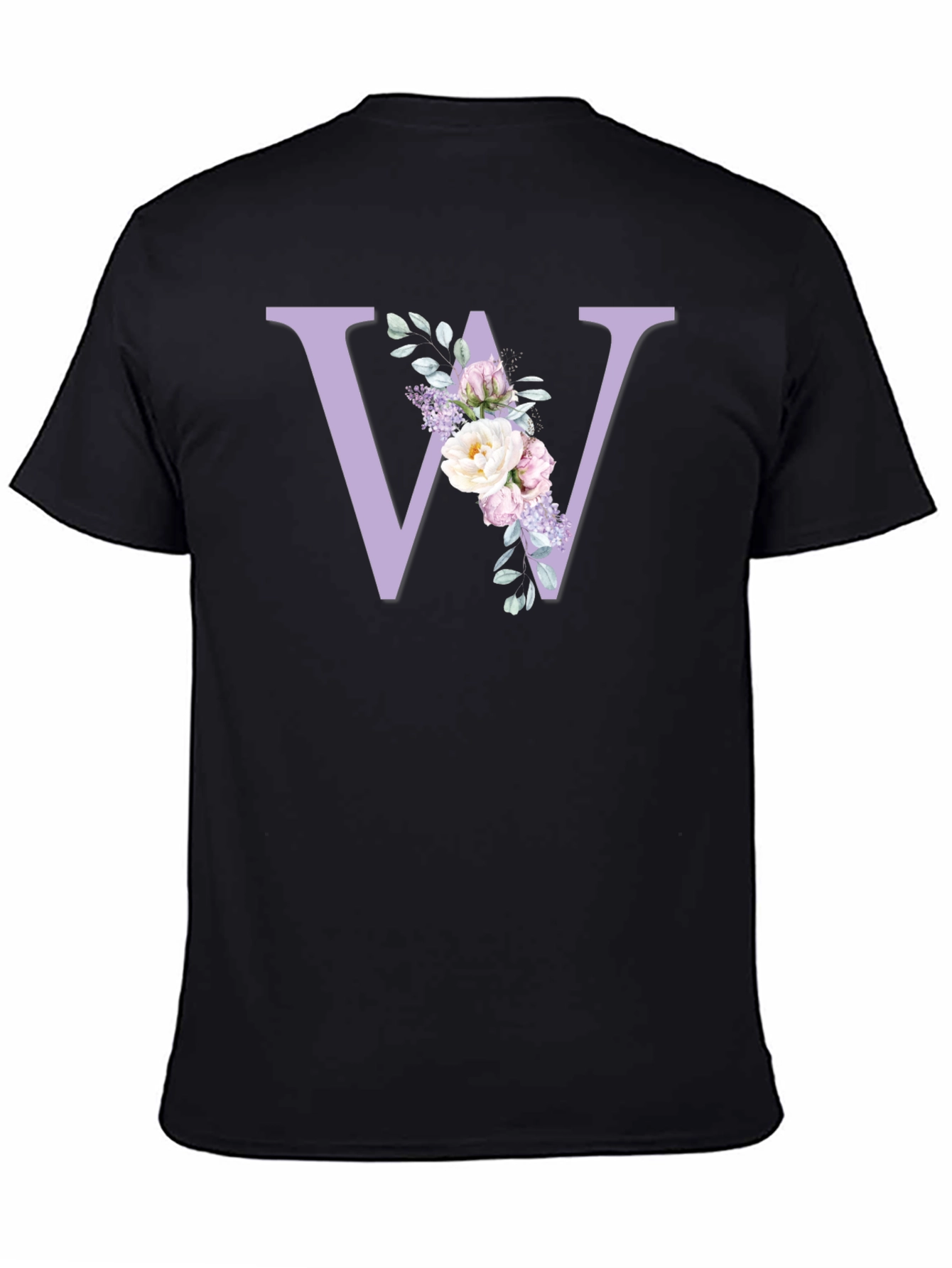 Floral Initial W Black T-Shirt