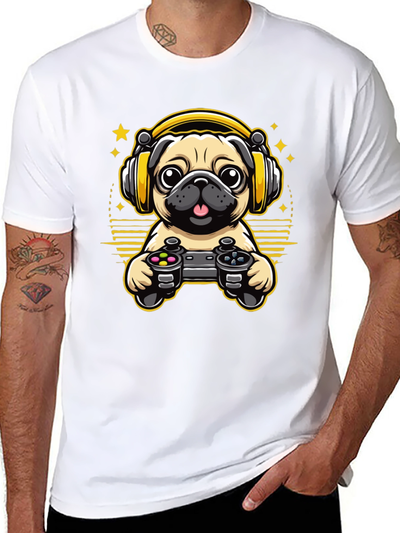 Gamer Pug T-Shirt - Cute Dog with Headphones