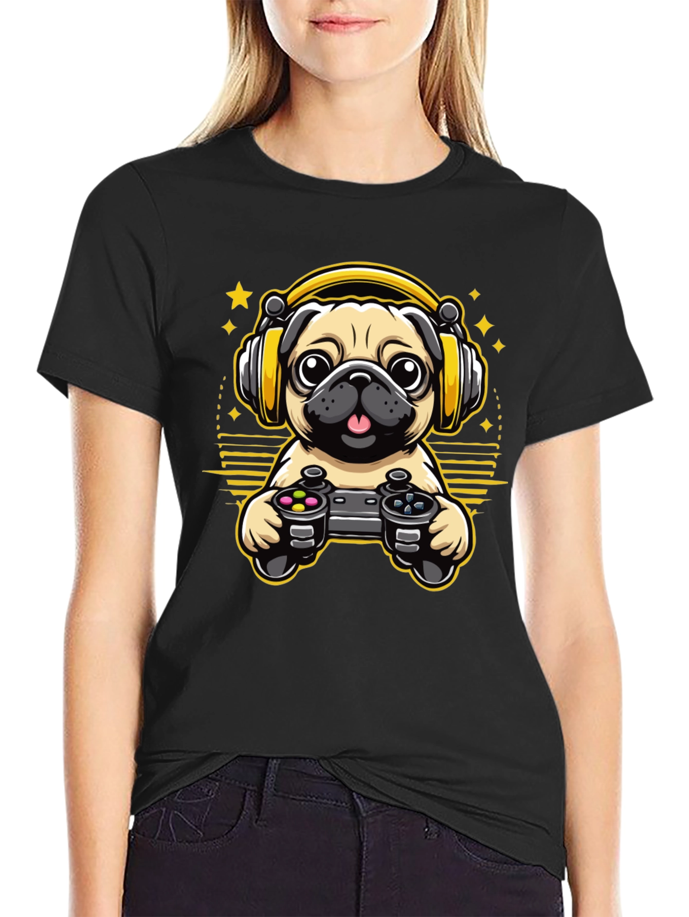Gamer Pug T-Shirt - Cute Dog with Headphones