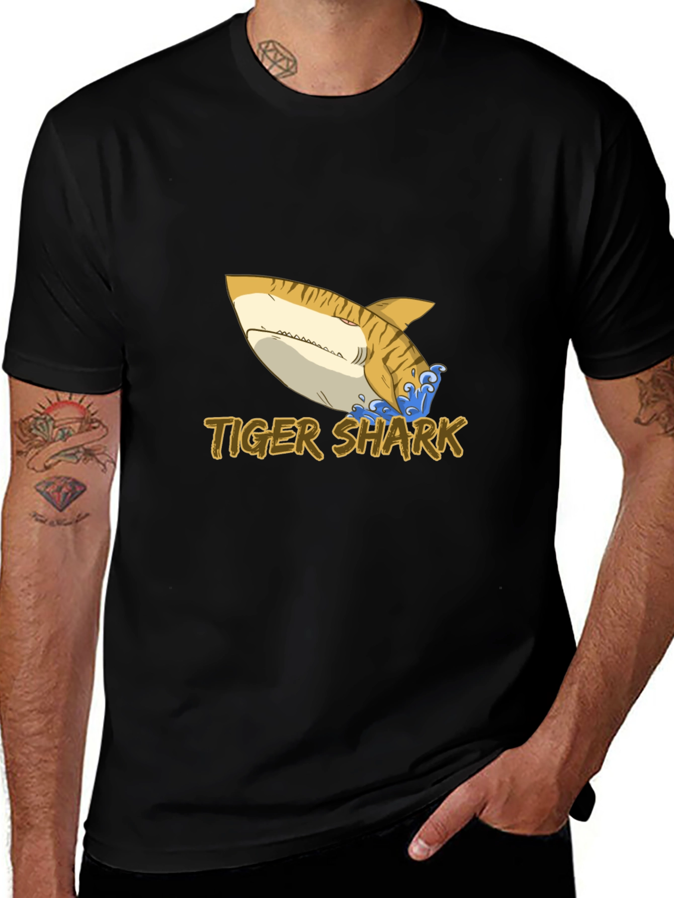 Tiger Shark Graphic Tee - Black Cotton Comfort