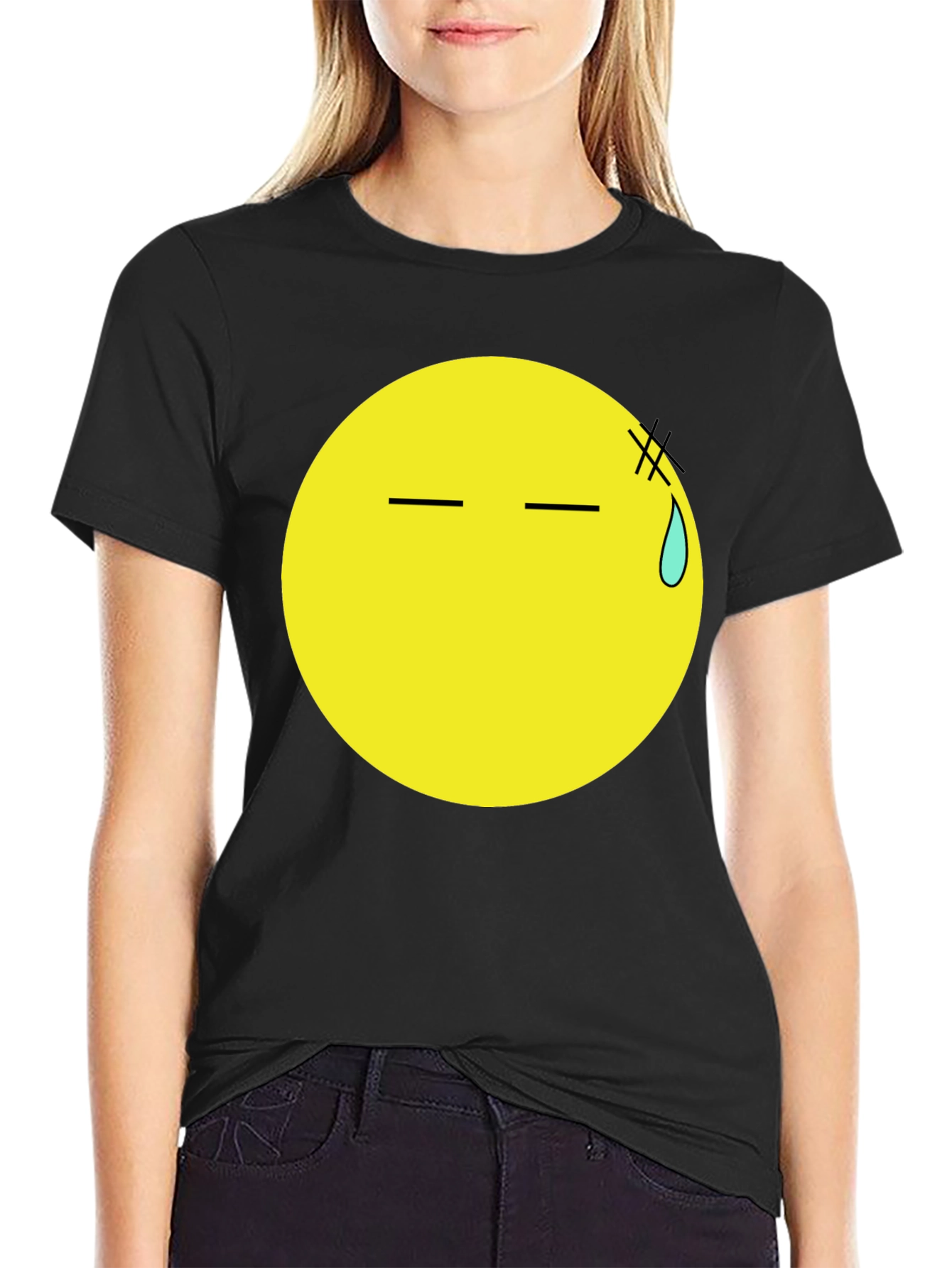 Black T-Shirt with Anxious Emoji Print